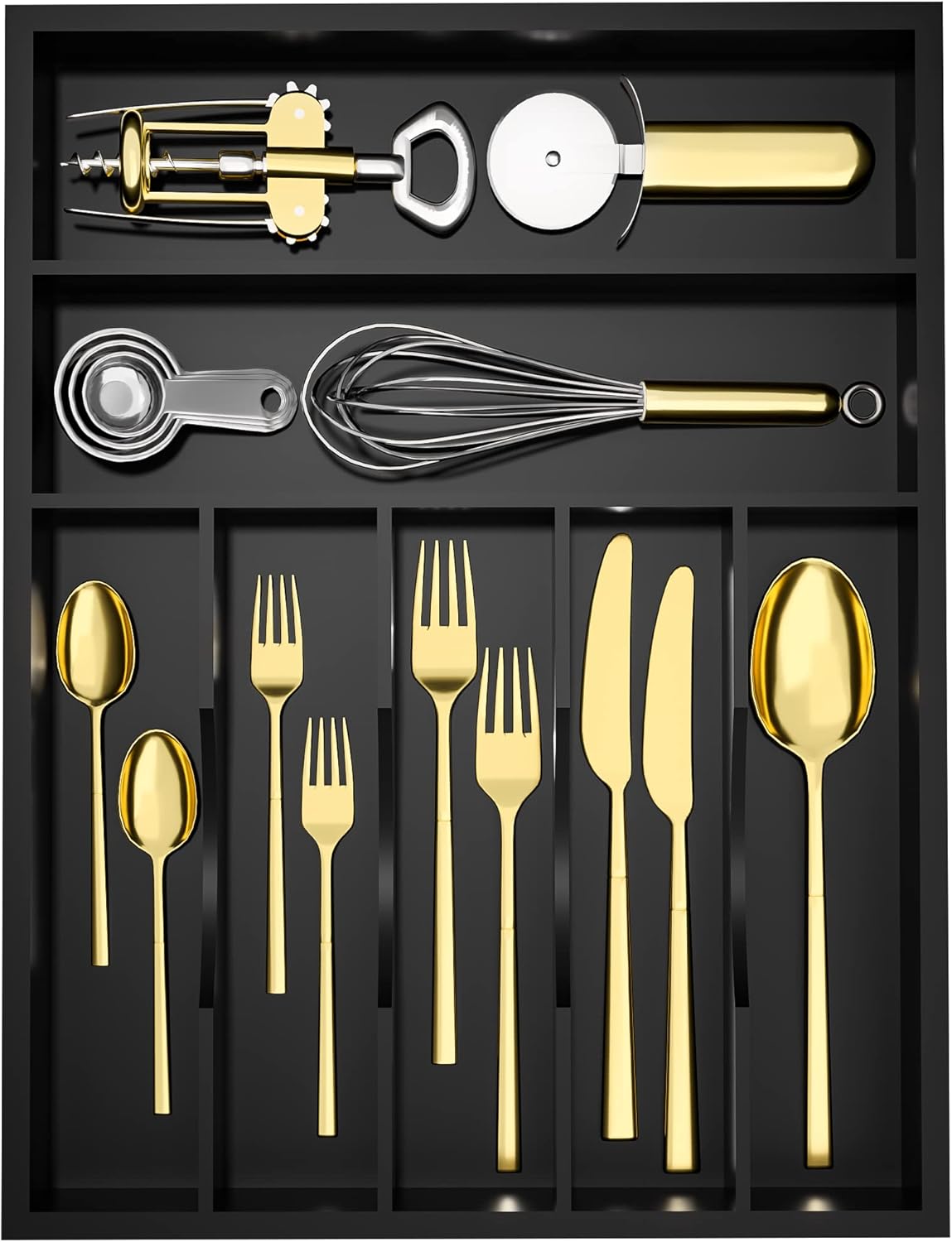 Utensil Organizer Silverware Drawer Organizer - 7 Slots Bamboo Silverware Tray For Kitchen Cutlery