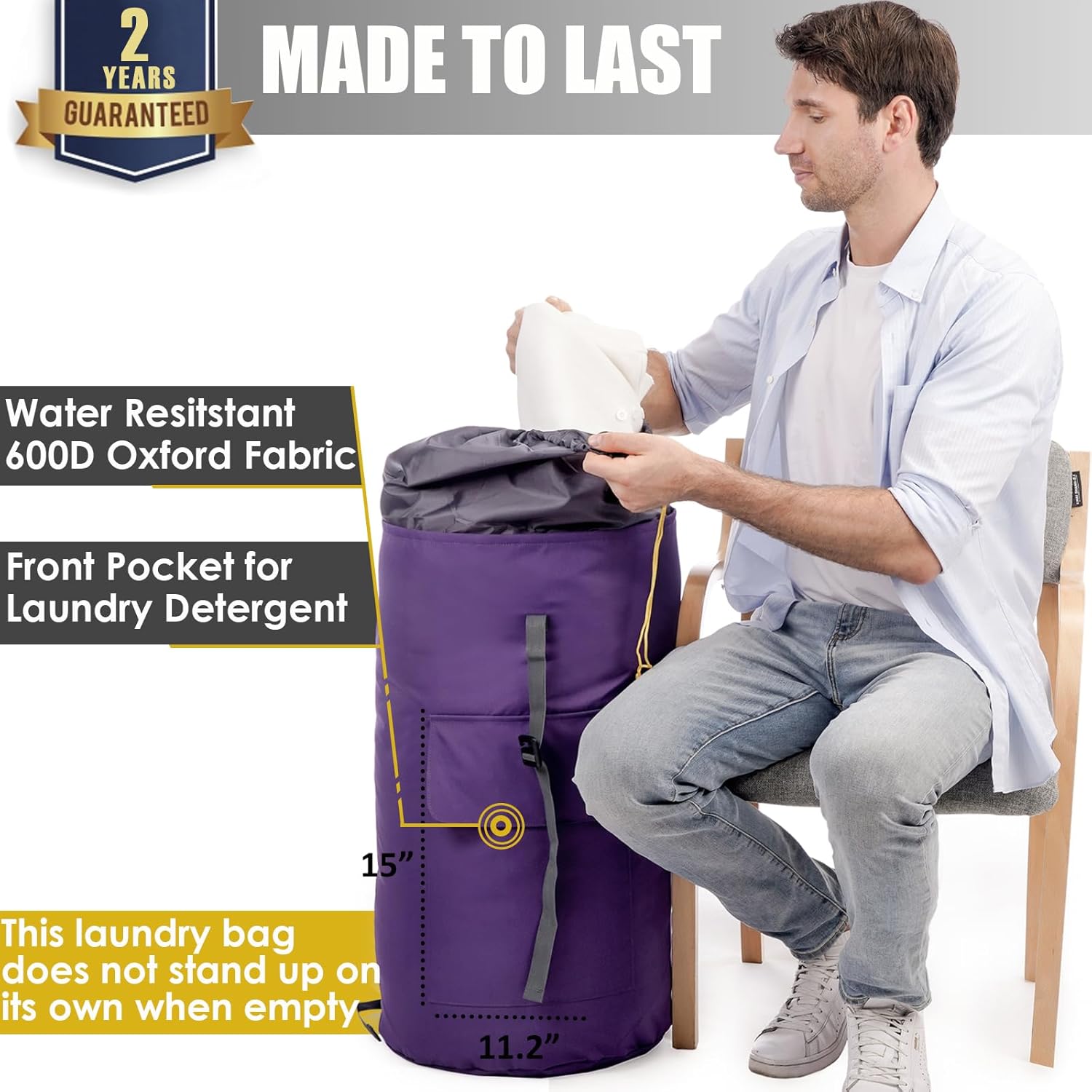 College Laundry Bag Extra Large Heavy Duty, Purple 115L Laundry Backpack Bag, Dorm Laundry Bag with