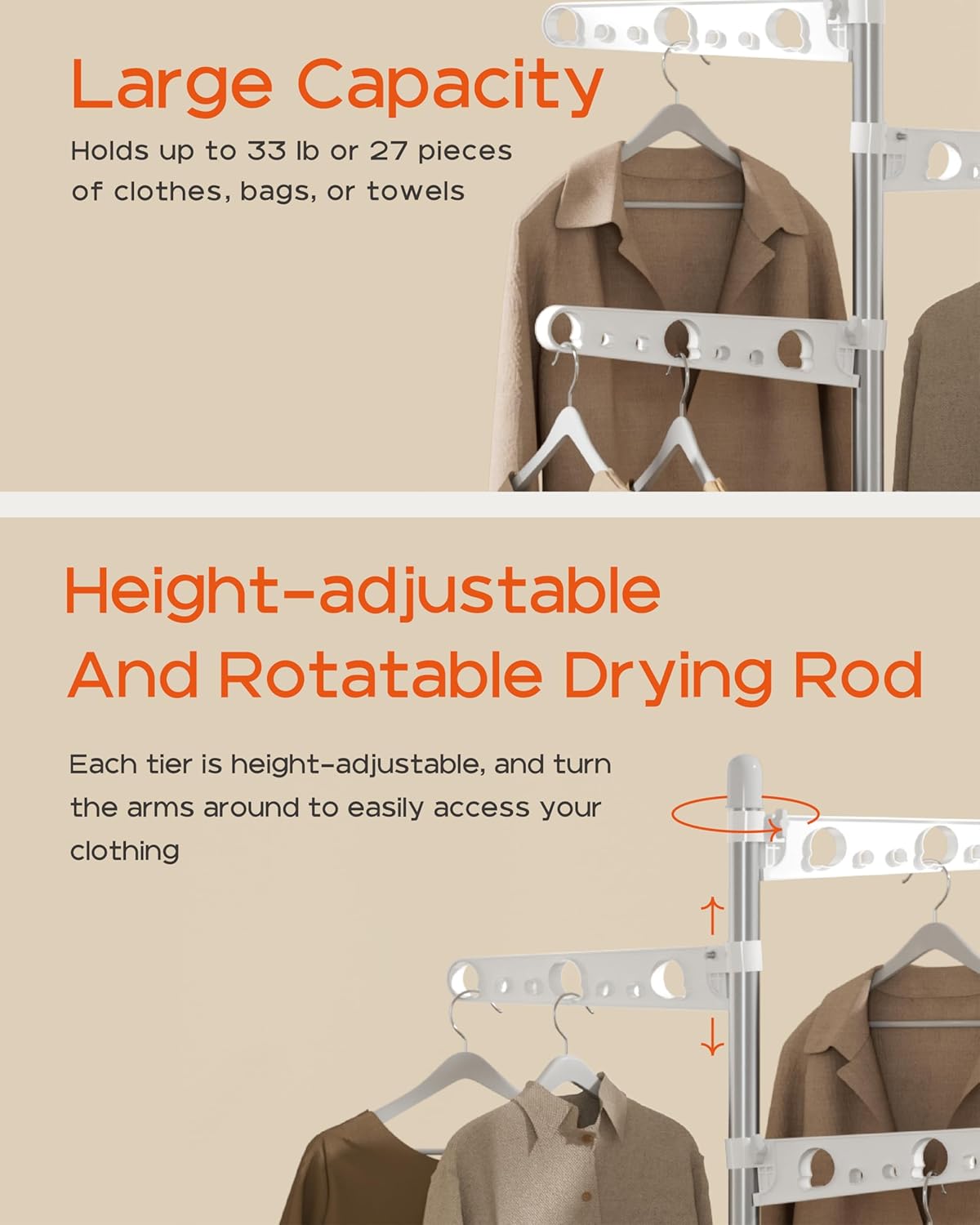 Clothes Drying Rack Foldable, 70.9 inch Tripod Drying Rack for 35 Pieces of Clothes, with