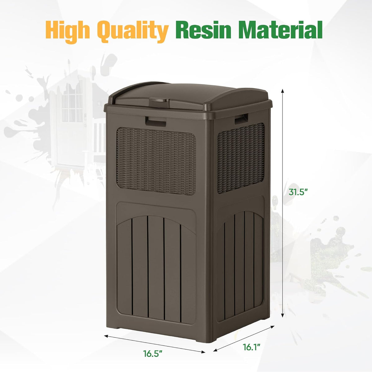 Flamaker 30 Gallon Trash Can, Resin Outdoor Garbage Can with Lid, Waterproof Hideaway Patio Waste
