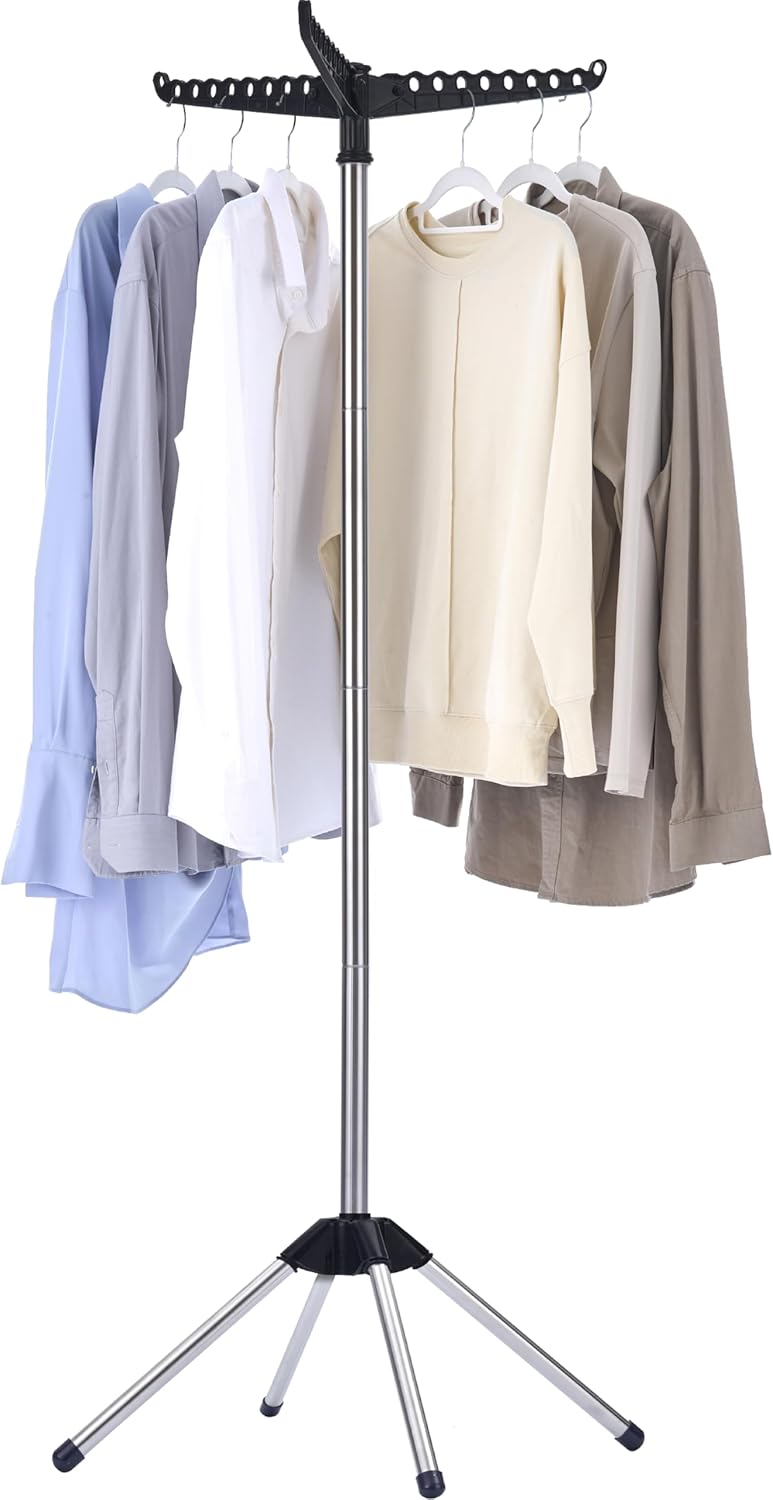 Clothes Drying Rack Foldable, 59 inch Tripod Laundry Drying Rack Indoor with Rotating Clothes Rail
