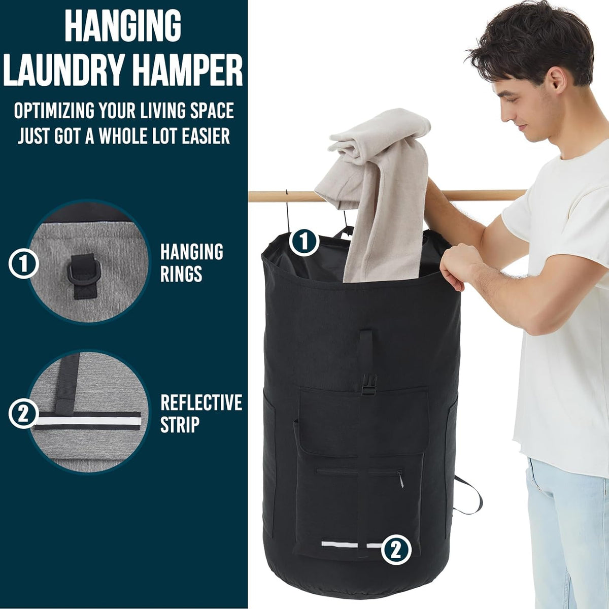Laundry Backpack Bag, 115L Extra Large Laundry Bag with Straps, Heavy Duty Laundry Backpack with 4