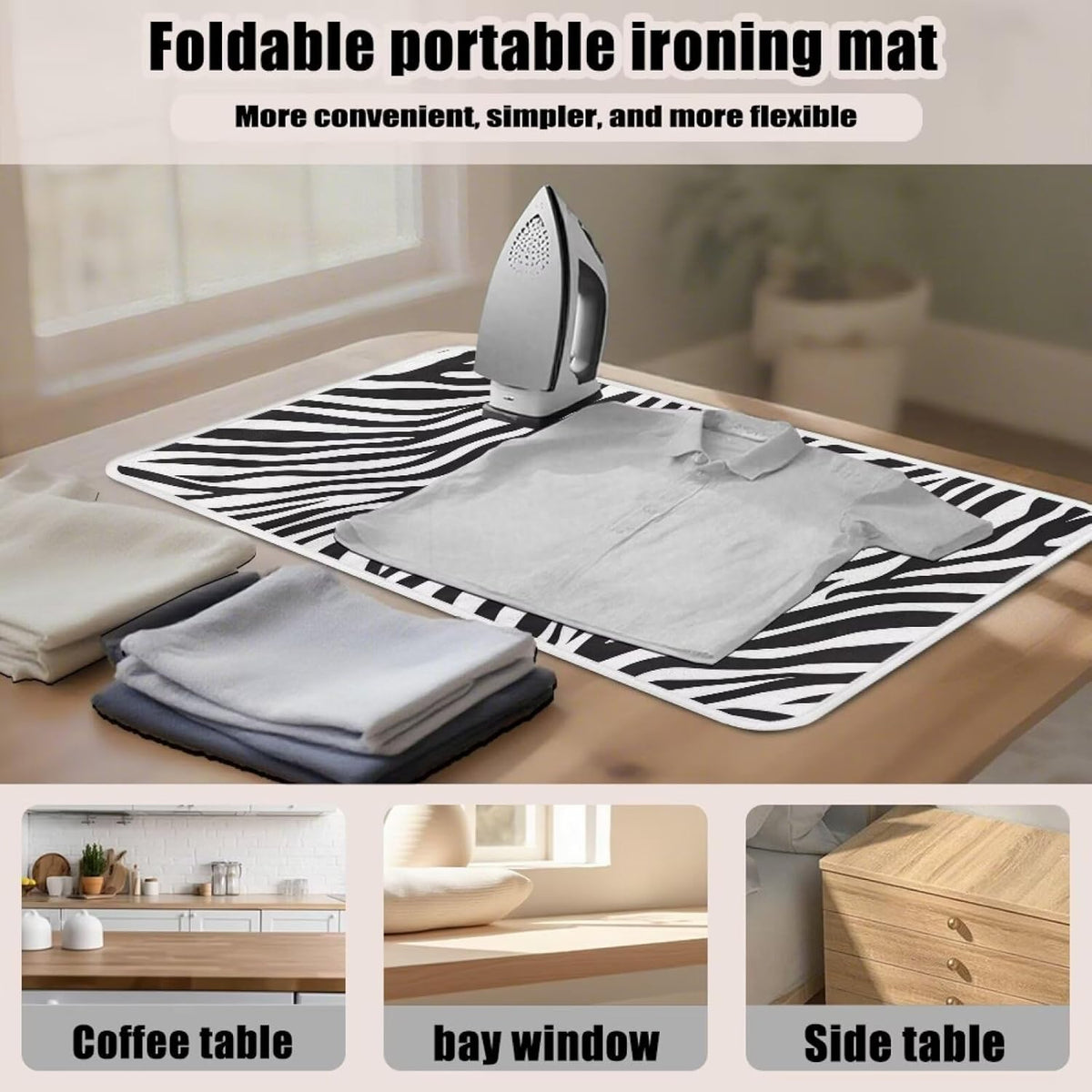 Zebra Print Ironing Mat Portable Iron Pad Magnetic Cover and Padding for Top of Washer, Dryer