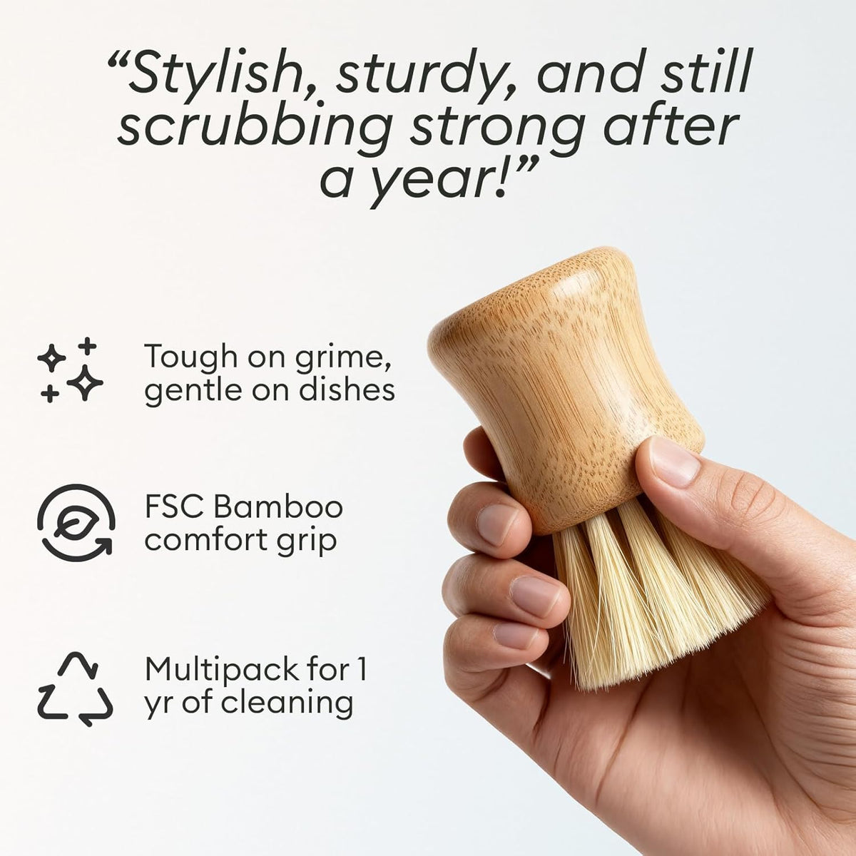 Vove Dish Brush Bundle - FSC-Certified Bamboo Dish Brush & Scrub Brush, 3 Replacement Heads