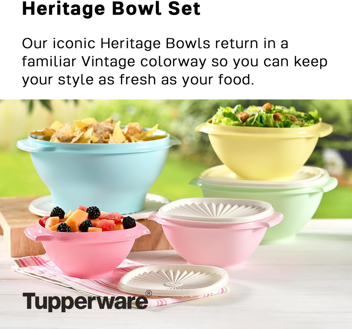 Tupperware Heritage Collection, 10 Piece Food Storage Container Set in Vintage Colors, Dishwasher
