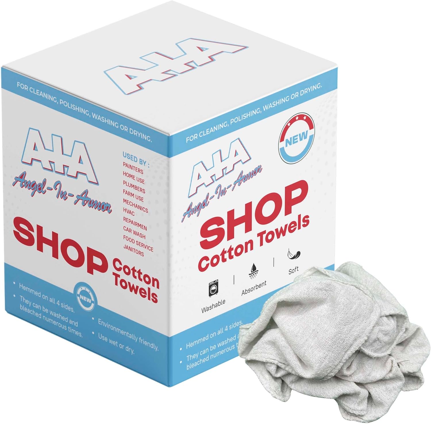 Angel-in-Armor Shop Towels (14”x14”) – 1000 Unit Box of Lint-Free Cotton Shop Towel Cleaning Rags