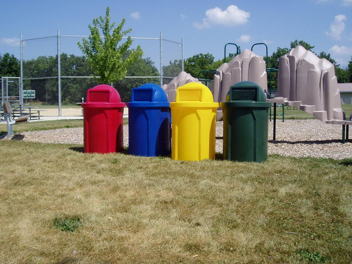 42 Gallon Circle 100% Recycled Plastic Heavy Duty Outdoor Commercial Trash Can with Push Open Dome