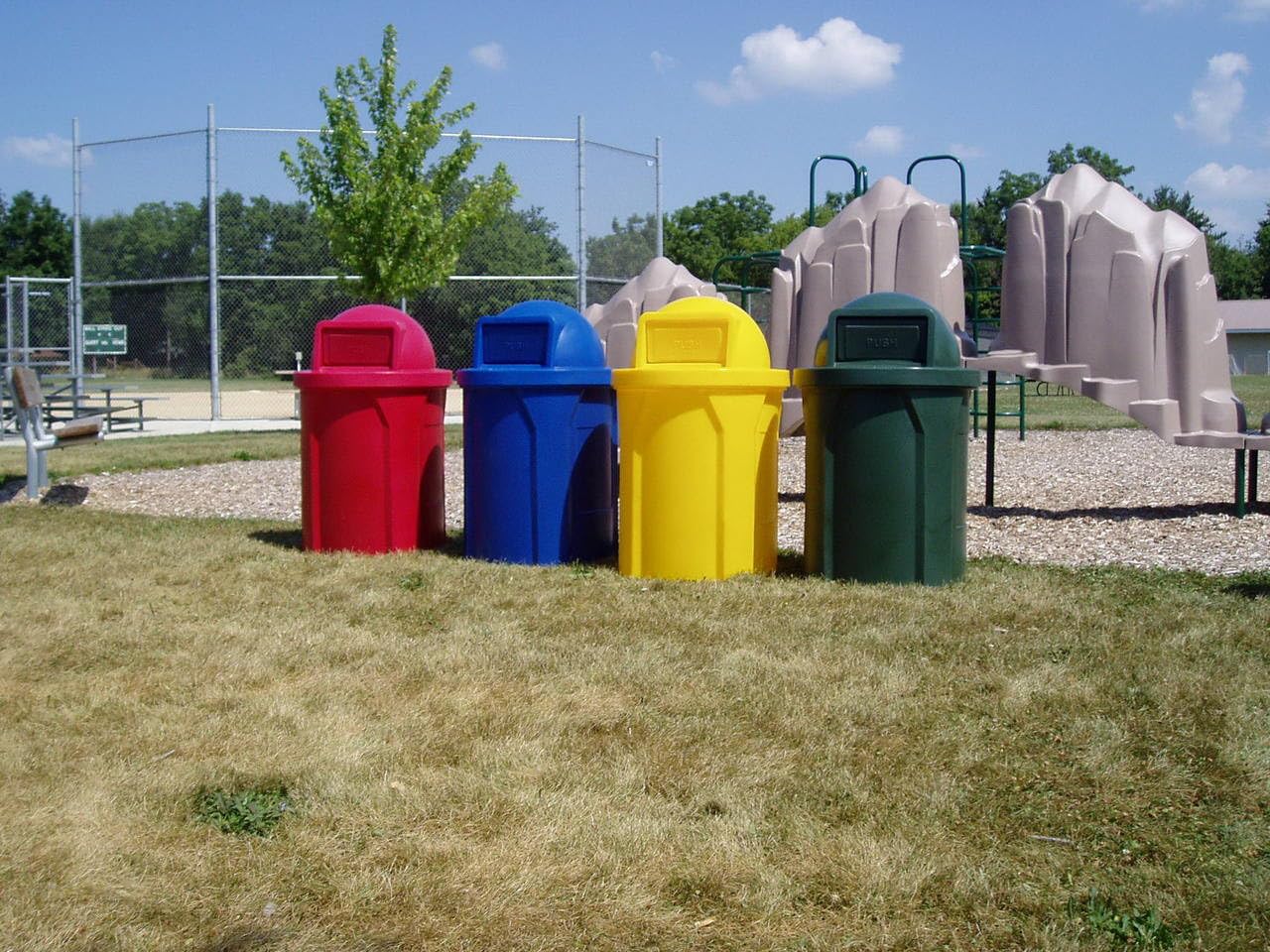 42 Gallon Circle 100% Recycled Plastic Heavy Duty Outdoor Commercial Trash Can with Push Open Dome