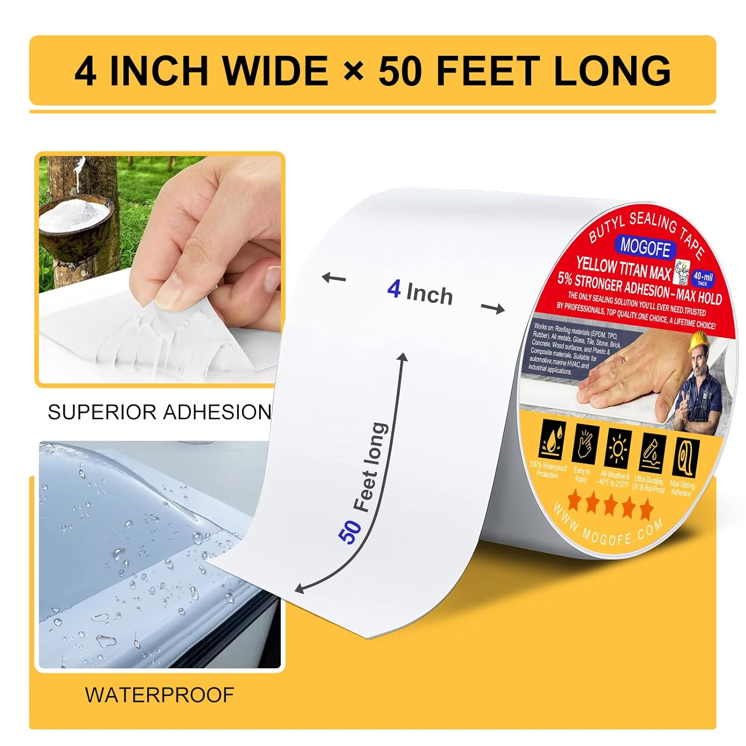 Max RV Roof Sealant Tape White - Extra Thick 4 Inch x 50 Feet, Triple Waterproof & UV-Resistant for