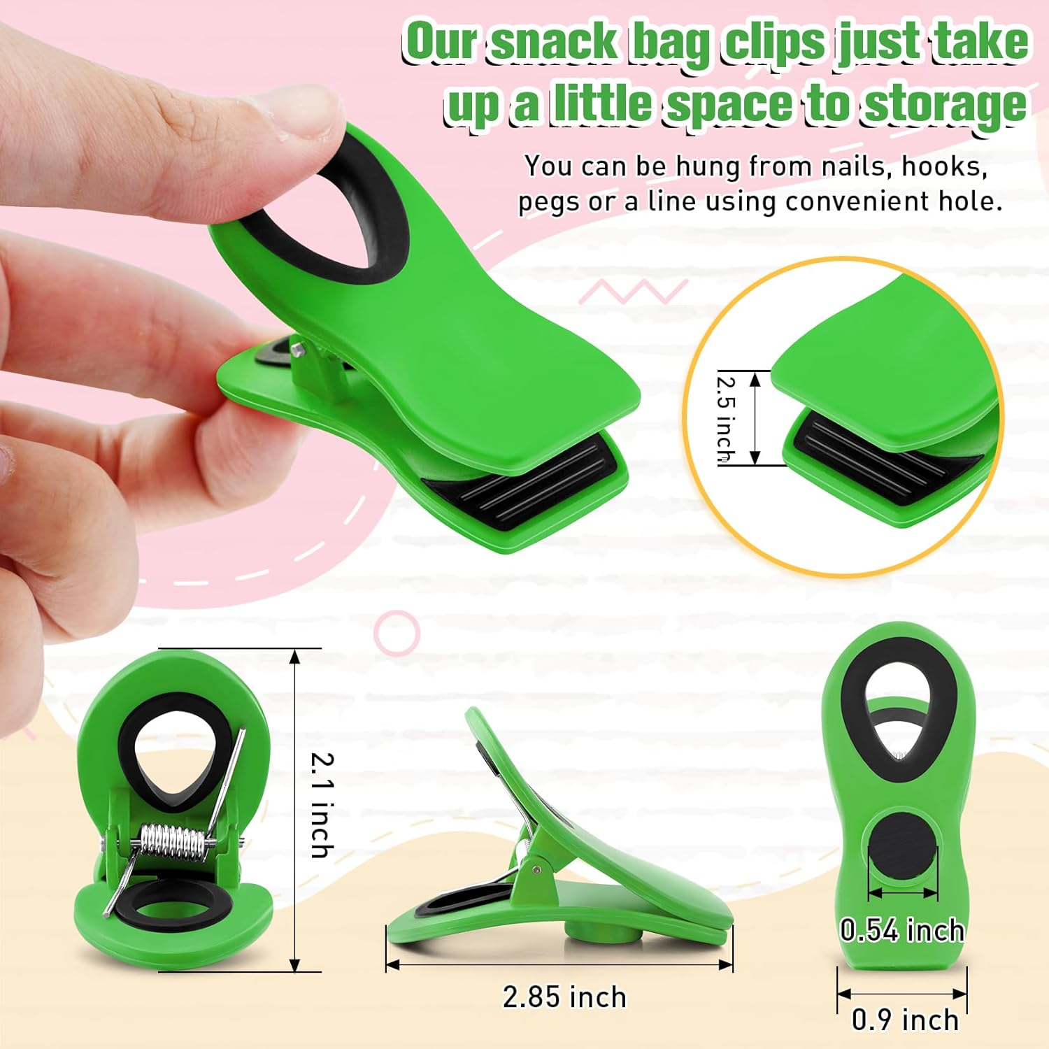 FINDMAG Big Chip Clip, Green Magnetic Wide Bag Clip Set, Cute Magnet Clips Refrigerator Sealing