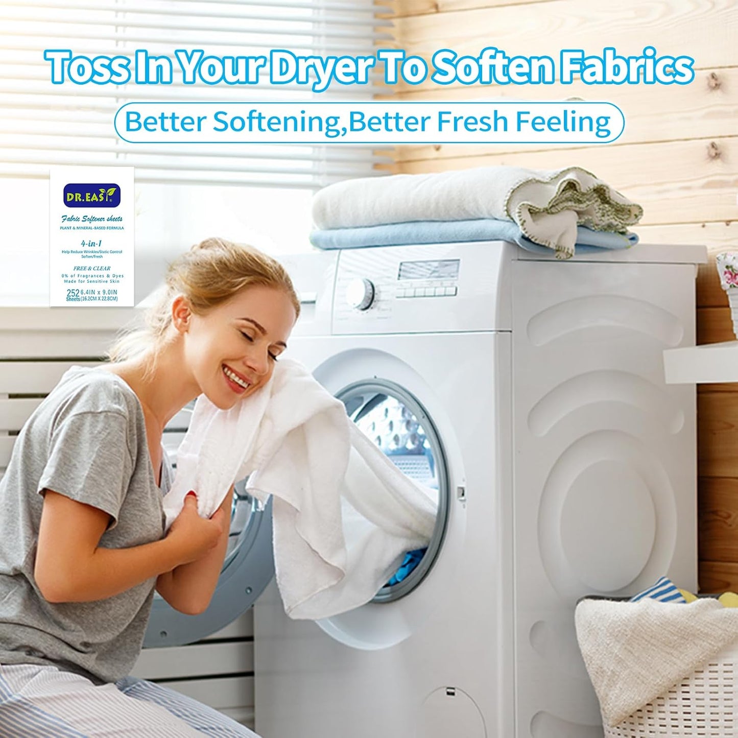 DR.EASY Dryer Sheets Plant Based Formula 252 Ct Fabric Softener sheets for Laundry Free & Clear