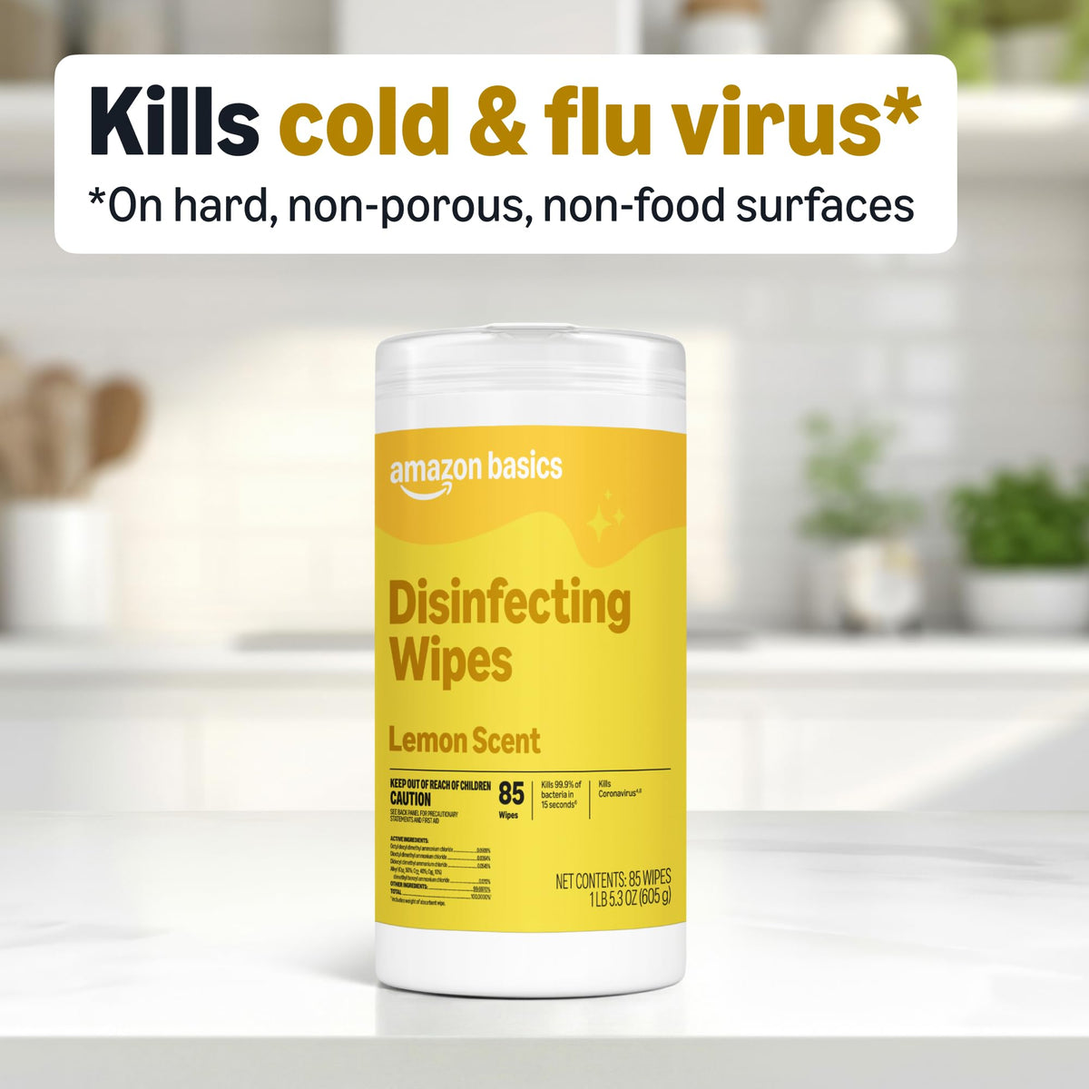 Amazon Basics Disinfecting Wipes, Lemon Scent, for Sanitizing, Cleaning & Deodorizing, 255 Count (3