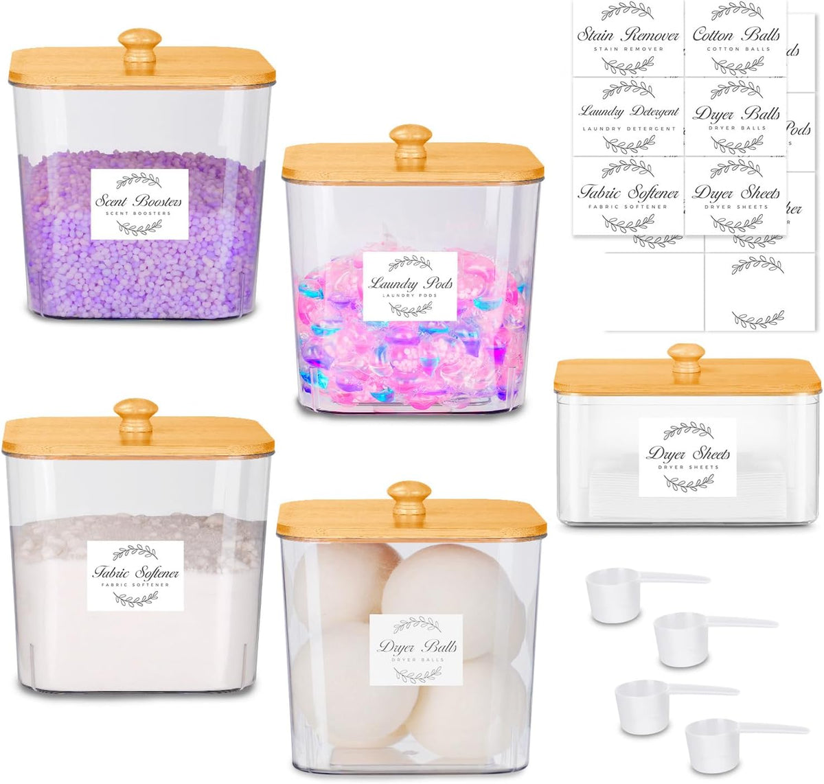 efluky 4+1 pack Laundry Pods Container & Dryer Sheet Holder Set,Clear Laundry Room Organization