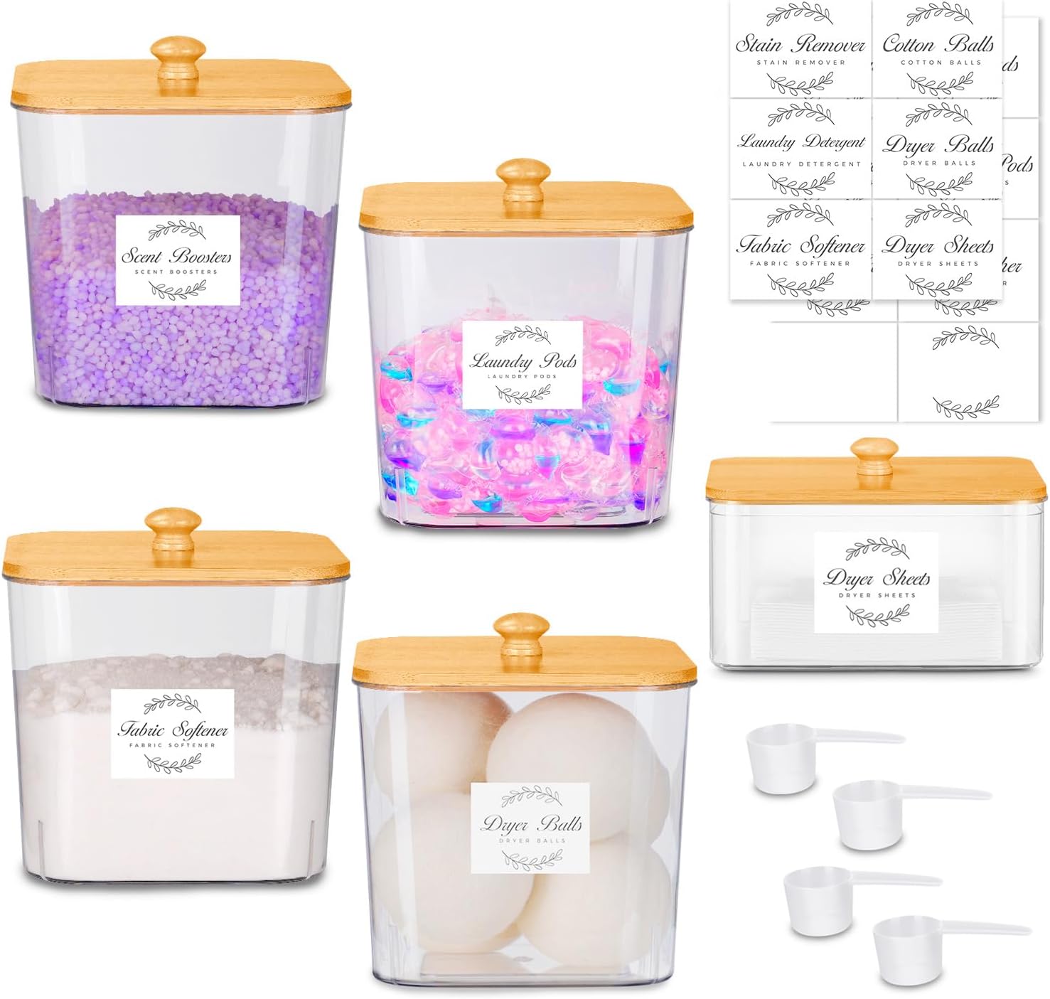 efluky 4+1 pack Laundry Pods Container & Dryer Sheet Holder Set,Clear Laundry Room Organization
