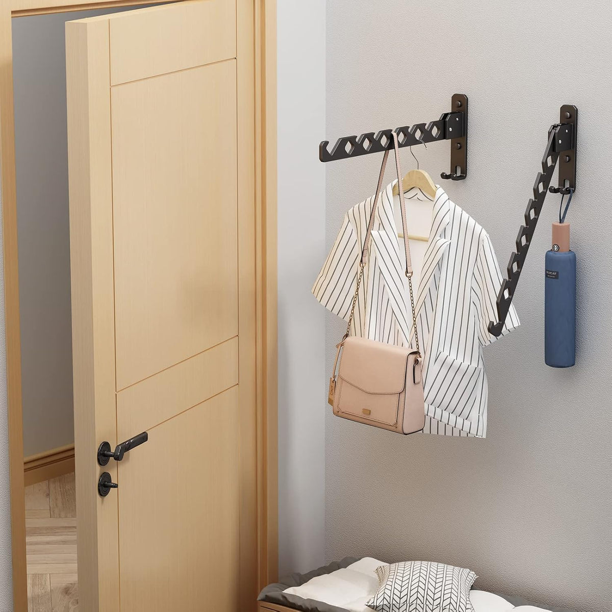 Wall Mounted Clothes Drying Rack, Wall Clothes Hanger Hook for Laundry Room Hanger Foldable, Wall