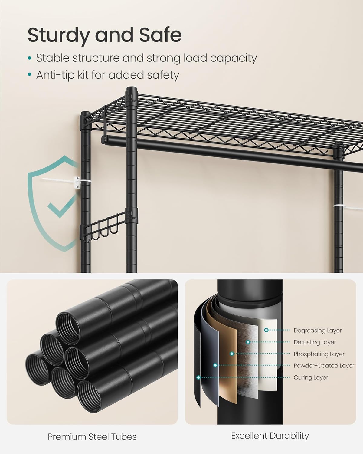 SONGMICS Heavy-Duty Rolling Clothes Rack, Garment Rack, Portable Closet, 35.4-Inch Wide Clothing