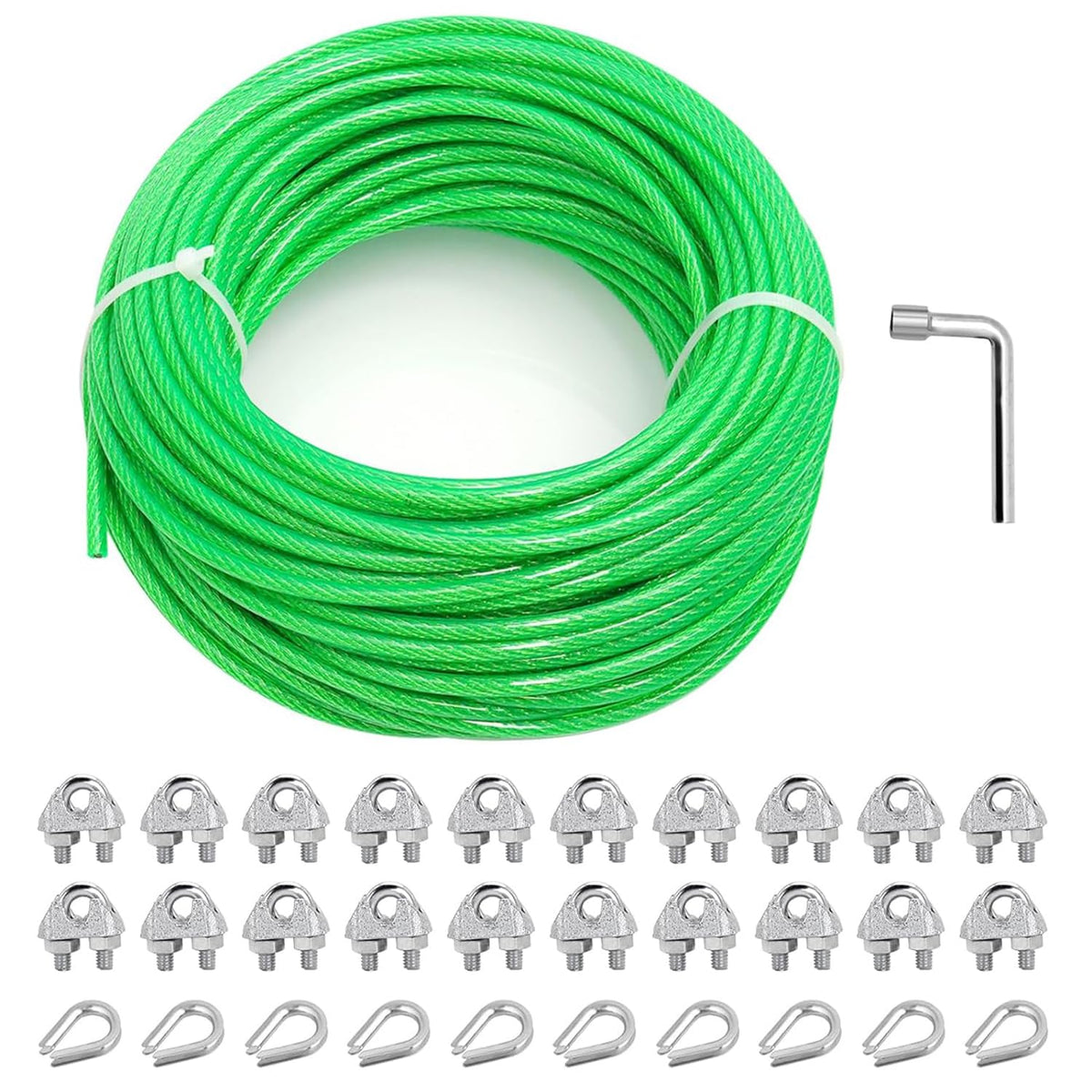 3/16" Wire Rope, 100 Ft PVC Coated Wire Cable Metal Steel Cable Trellis Kit, Multi-use Clothes Line