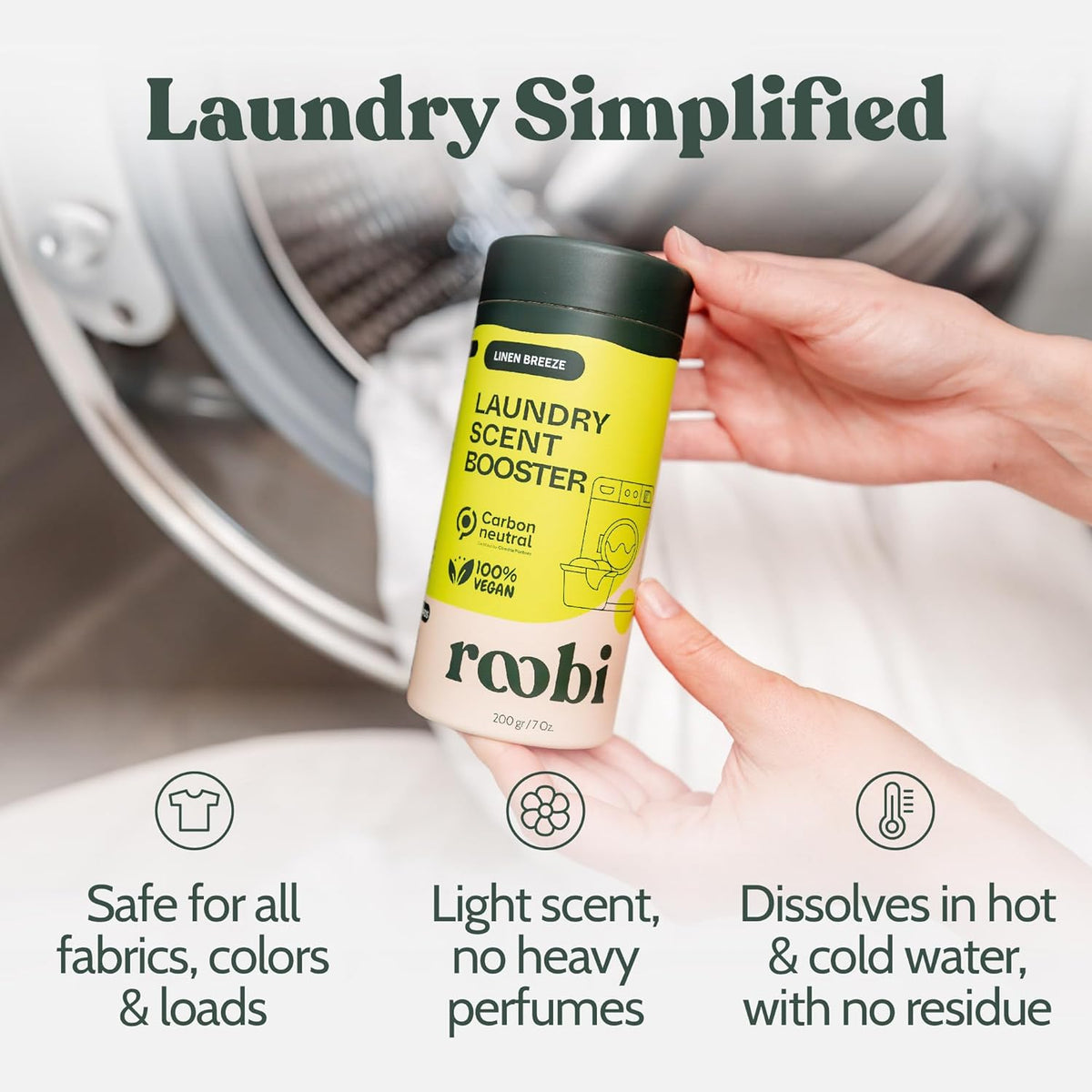 Roobi Sustainable Laundry Scent Booster Beads. Linen Breeze Fragrance Laundry Beads. Up to 20