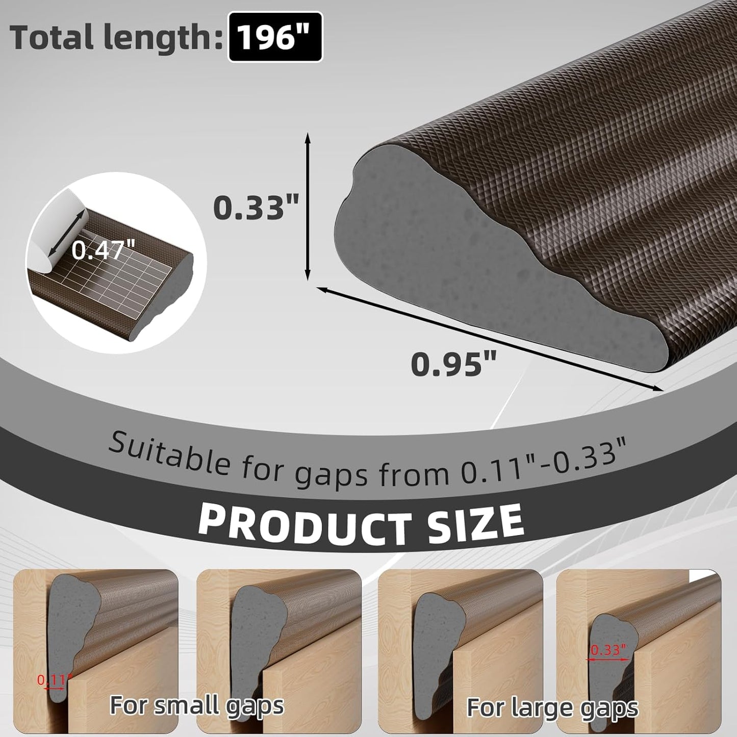 196" Wedge Weather Stripping Door Seal Strip for Door Frame & Window,Self Adhesive Window