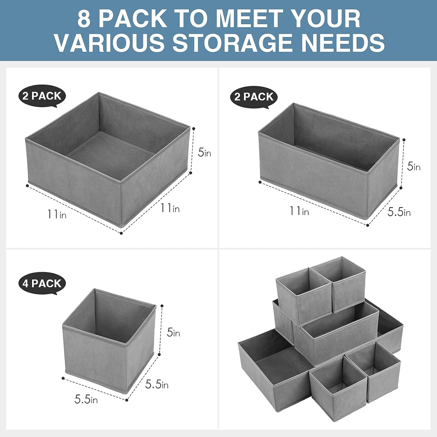 Criusia Drawer Organizer Clothes, 8 Pack Underwear Organizer, Foldable Closet Organizers and