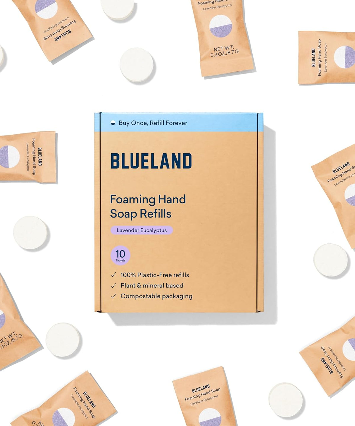 BLUELAND Foaming Hand Soap Refill Tablets, 10-Pack, Lavender Eucalyptus Scent, Eco Friendly