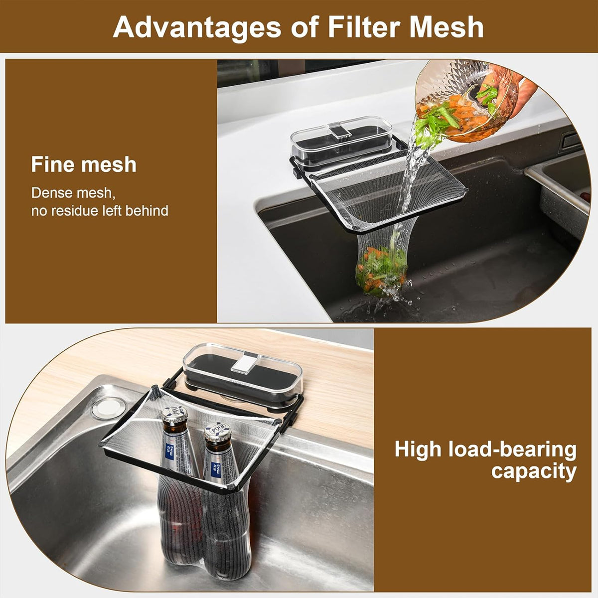 Kitchen Sink Drain Strainer Basket Holder - 50 Mesh Net Bags for Food Scraps, Kitchen Sink Food