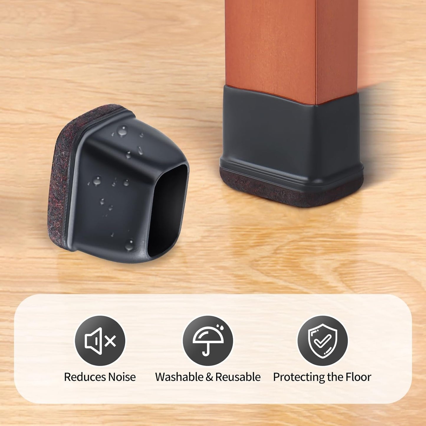 Ezprotekt 24 Pcs Rectangle Felt Chair Leg Floor Protectors for Hardwood Floors, Rectangle Silicone