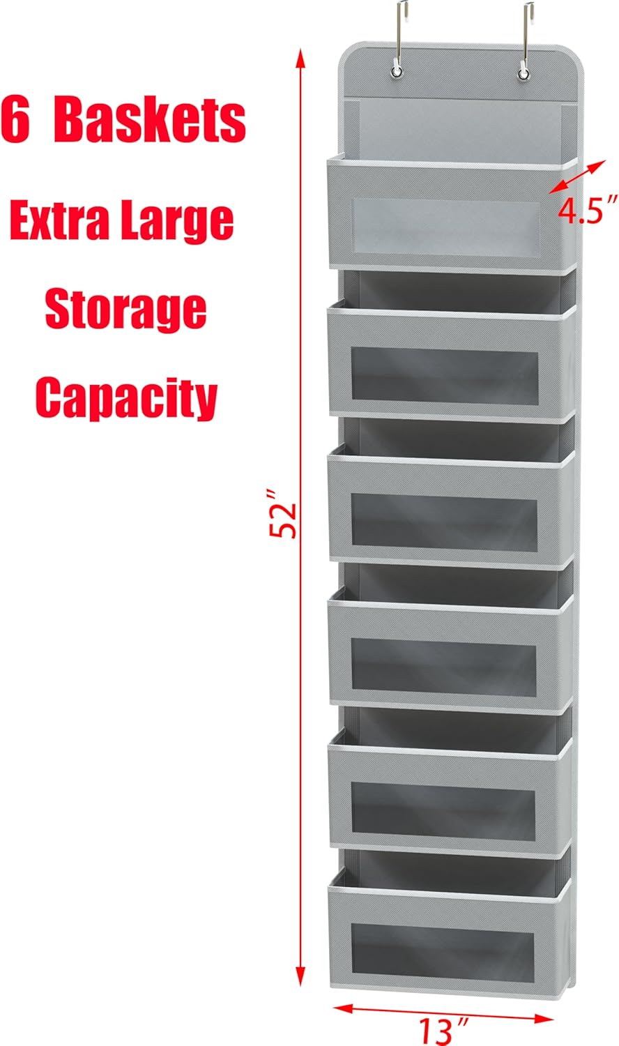 SIMPLE HOUSEWARE 6 Clear Window Pocket Over Closet Door Storage Hanging Organizer for Bedroom