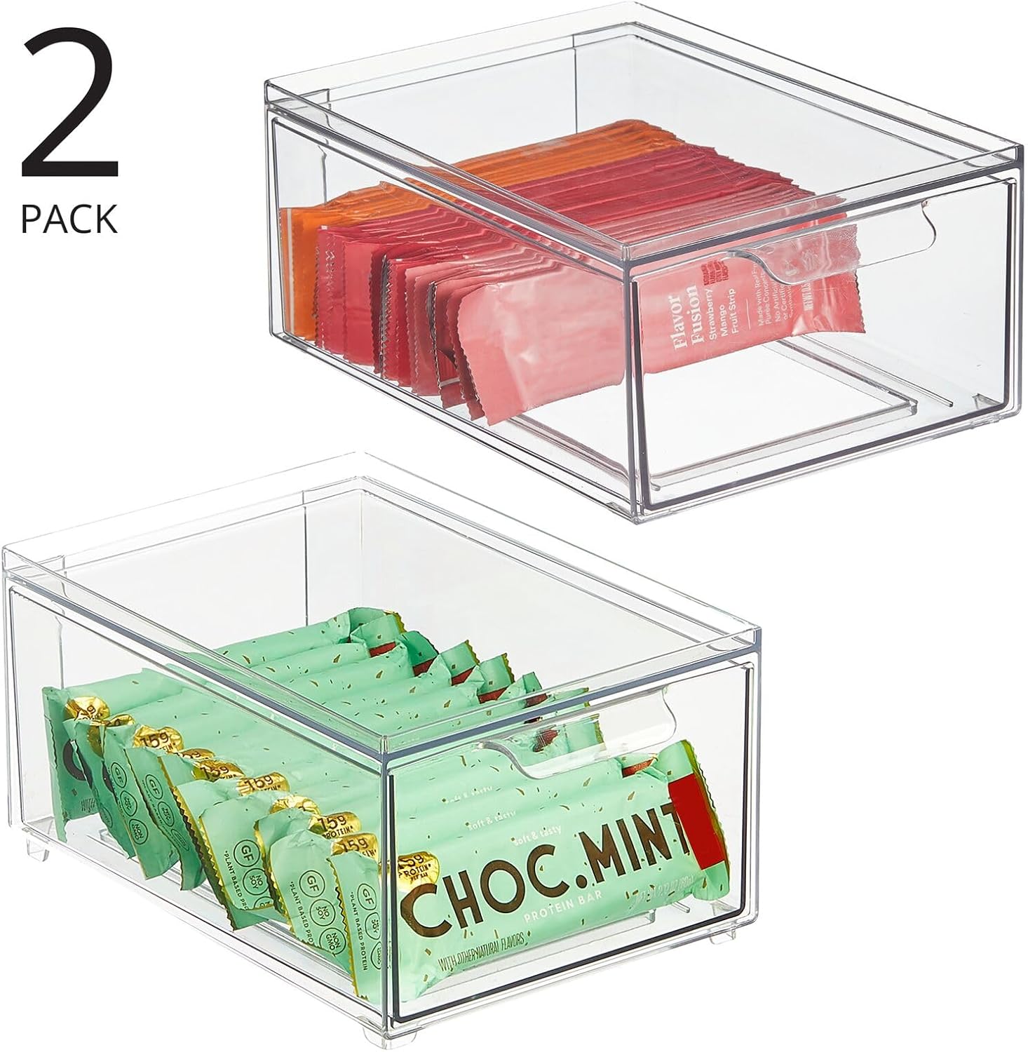 mDesign Stackable Storage Containers Box with Pull-Out Drawer - Stacking Plastic Drawers Bins for