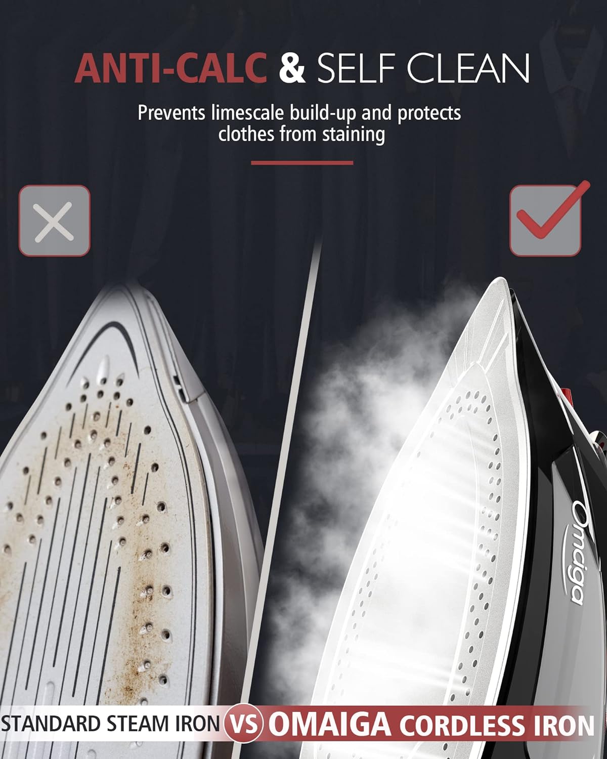 Cordless Iron for Clothes, 1500W Steam Iron Rapid Heating, Ceramic Soleplate, Auto Shut Off