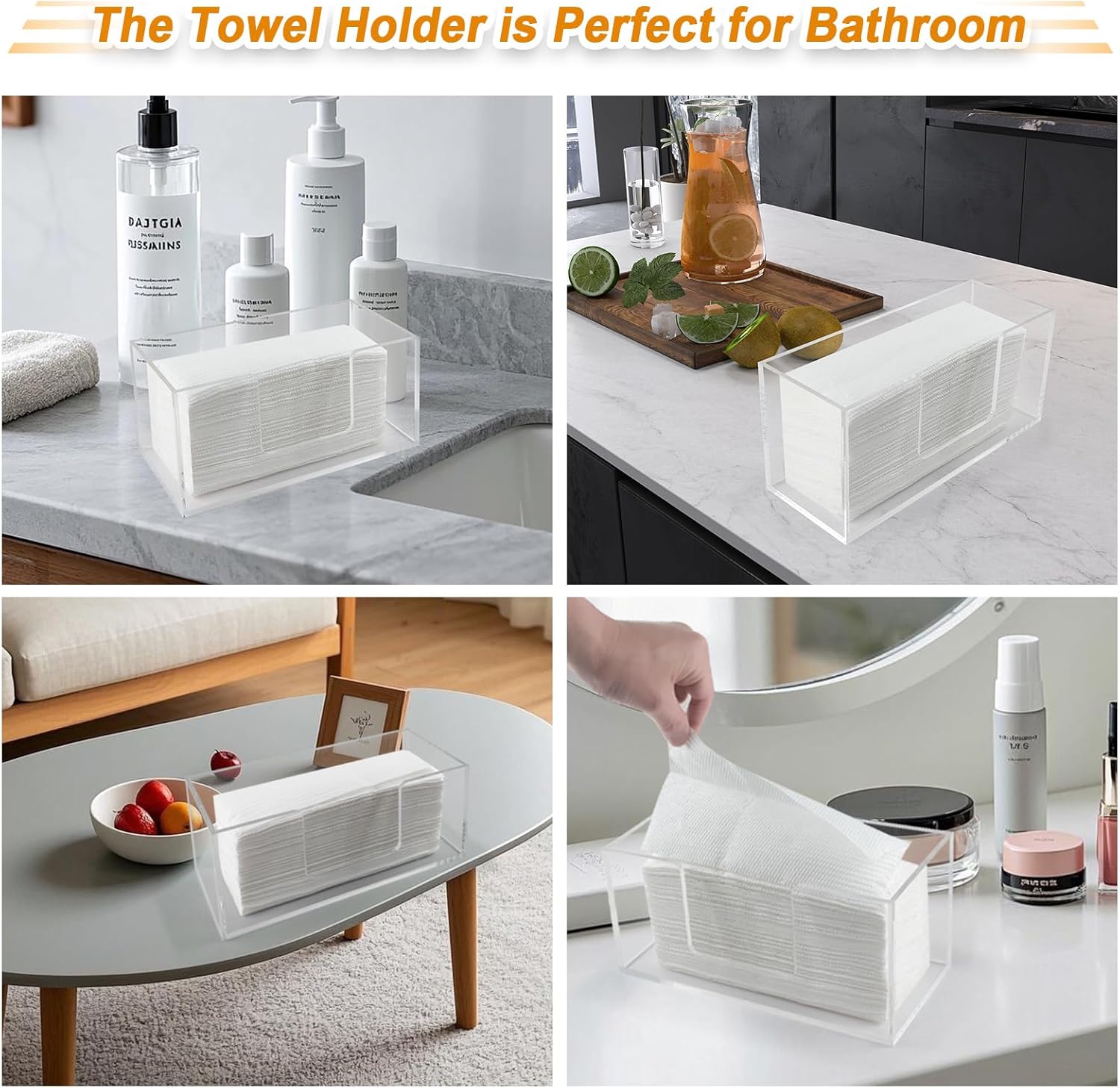 4Pack Acrylic Paper Towel Dispenser, Napkin Holder for Bathroom, Kitchen & Countertop – Paper Towel