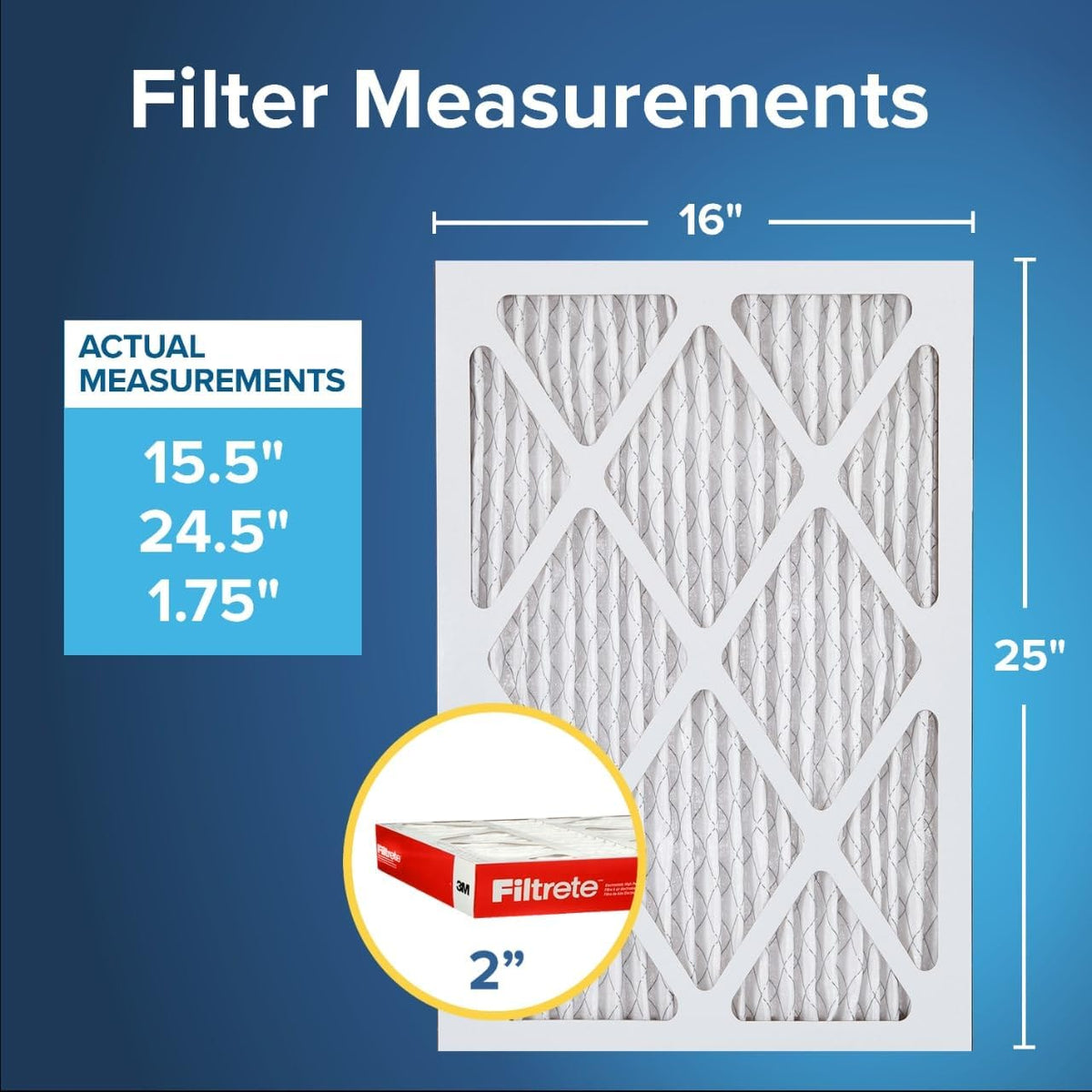 Filtrete 16x25x2 AC Furnace Air Filter, MERV 11, MPR 1000, Allergen Defense, 3-Month Pleated 2-Inch