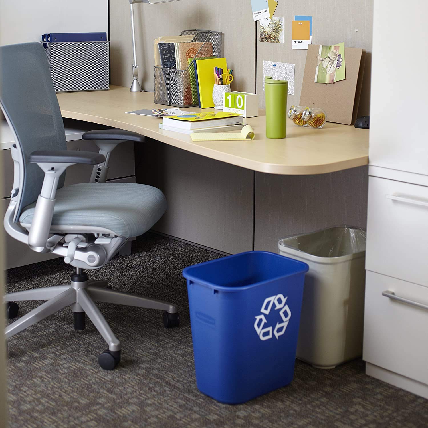 Rubbermaid Commercial Products Deskside Recycling Can, 7-Gallon/28-Quart, Blue Recycling Symbol