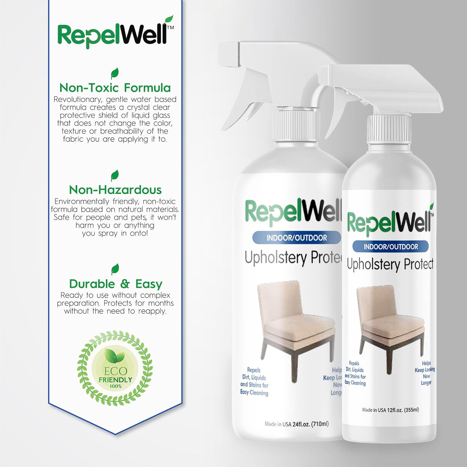 Upholstery Protect Stain & Water Repellent Spray (12oz) Eco-Friendly, Pet-Safe Spray Keeps Your