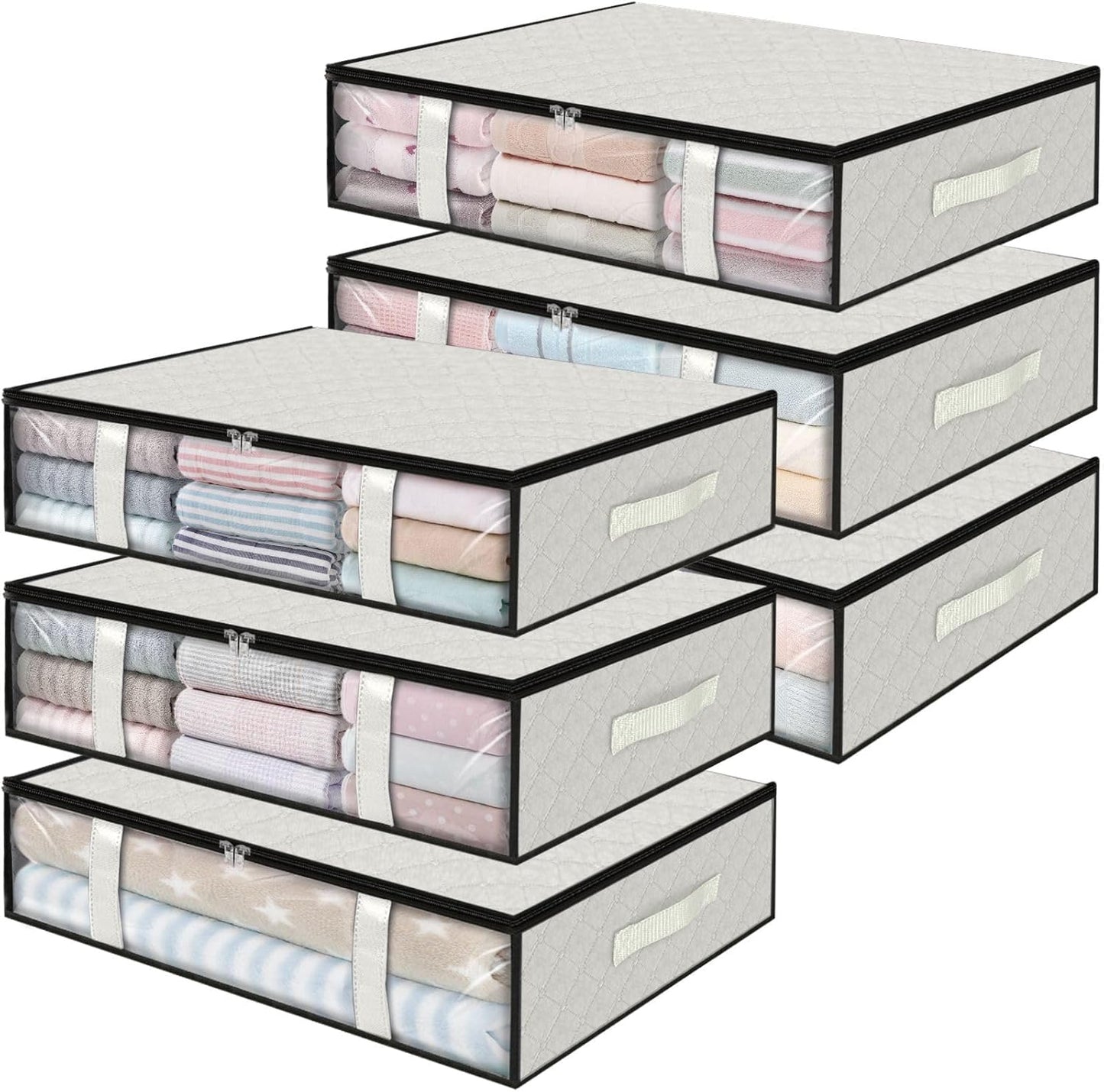 StorageRight Under Bed Storage Bins, 6-Pack 40L Foldable Fabric Storage Bags with Transparent
