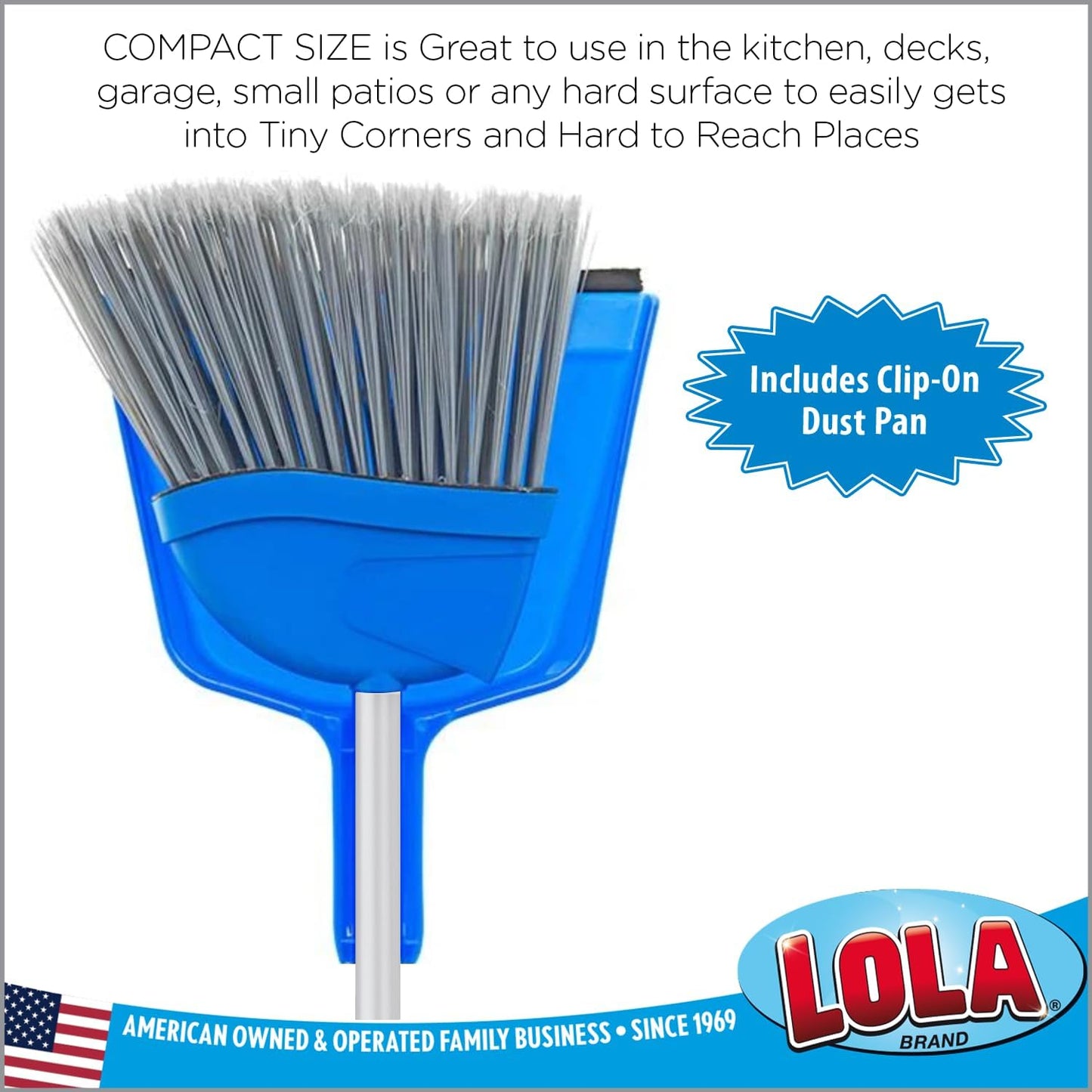 Angle Broom w/Dustpan, Indoor, 9.25" W Head, Smaller Style- Made w/Recycled Soda Bottles & Polished