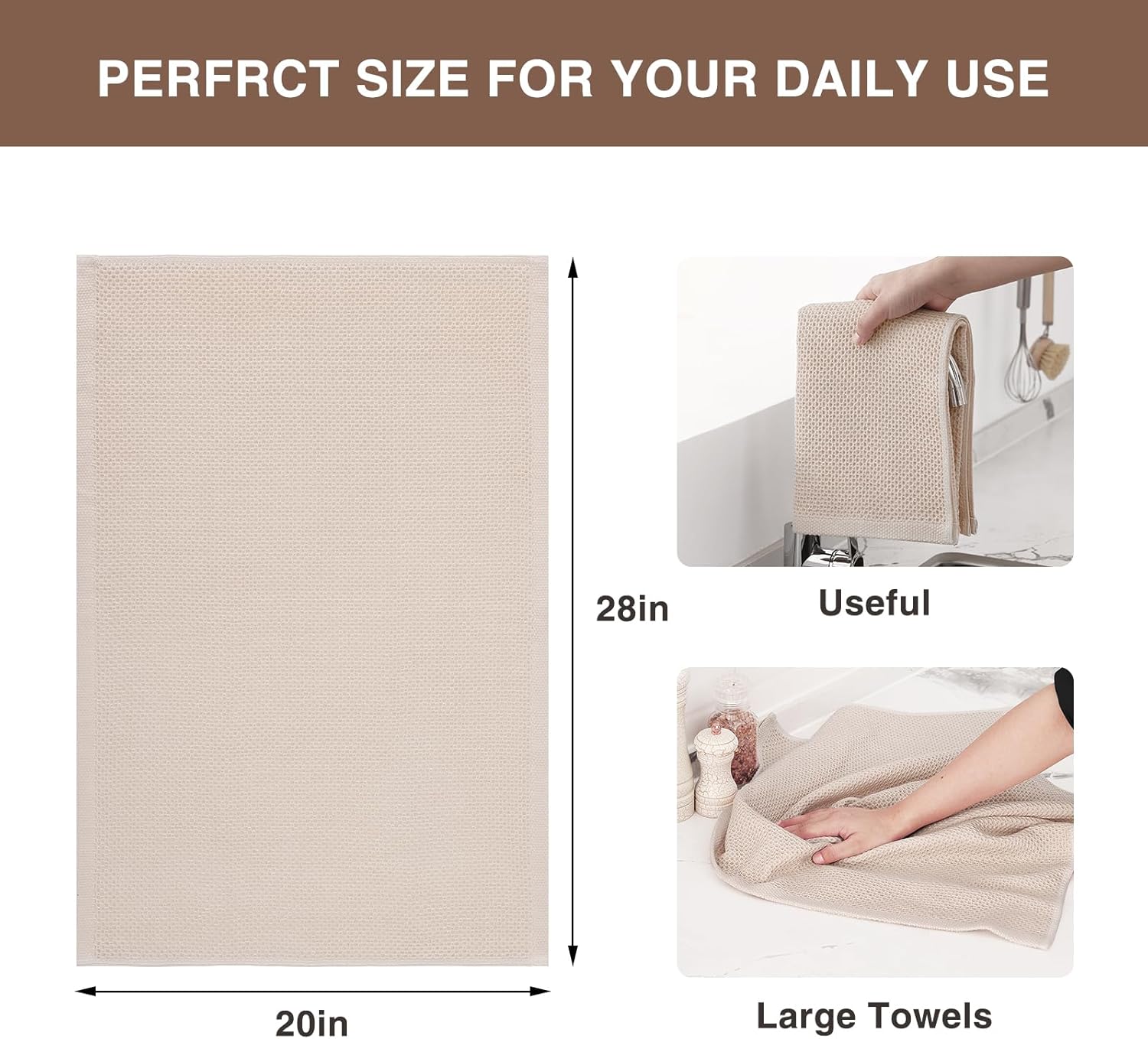 Homaxy 100% Cotton Oversized Waffle Weave Kitchen Dish Towels, Ultra Soft Absorbent Quick Drying