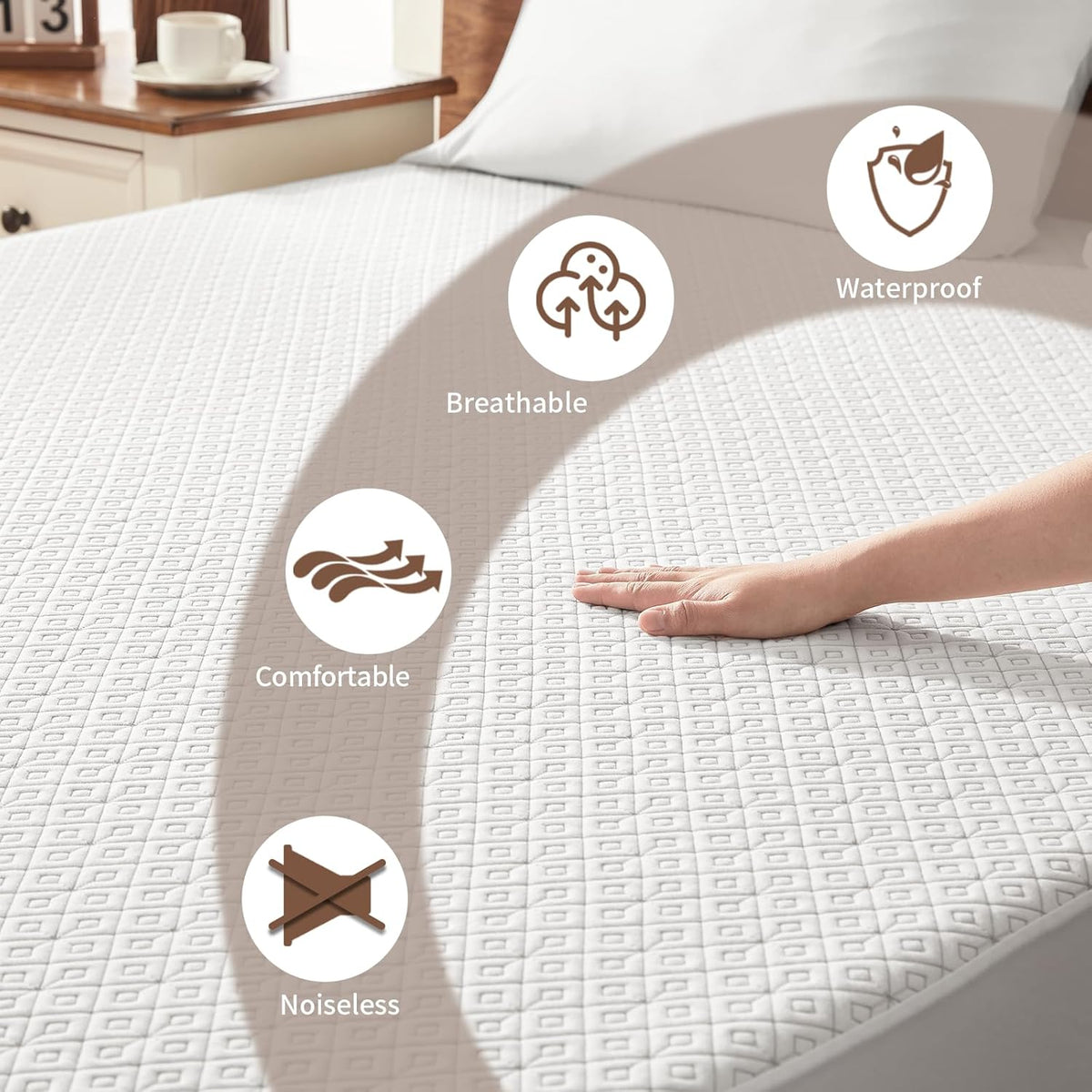 BEDLORE California King Mattress Protector, Waterproof Noiseless Mattress Cover with Deep Pocket