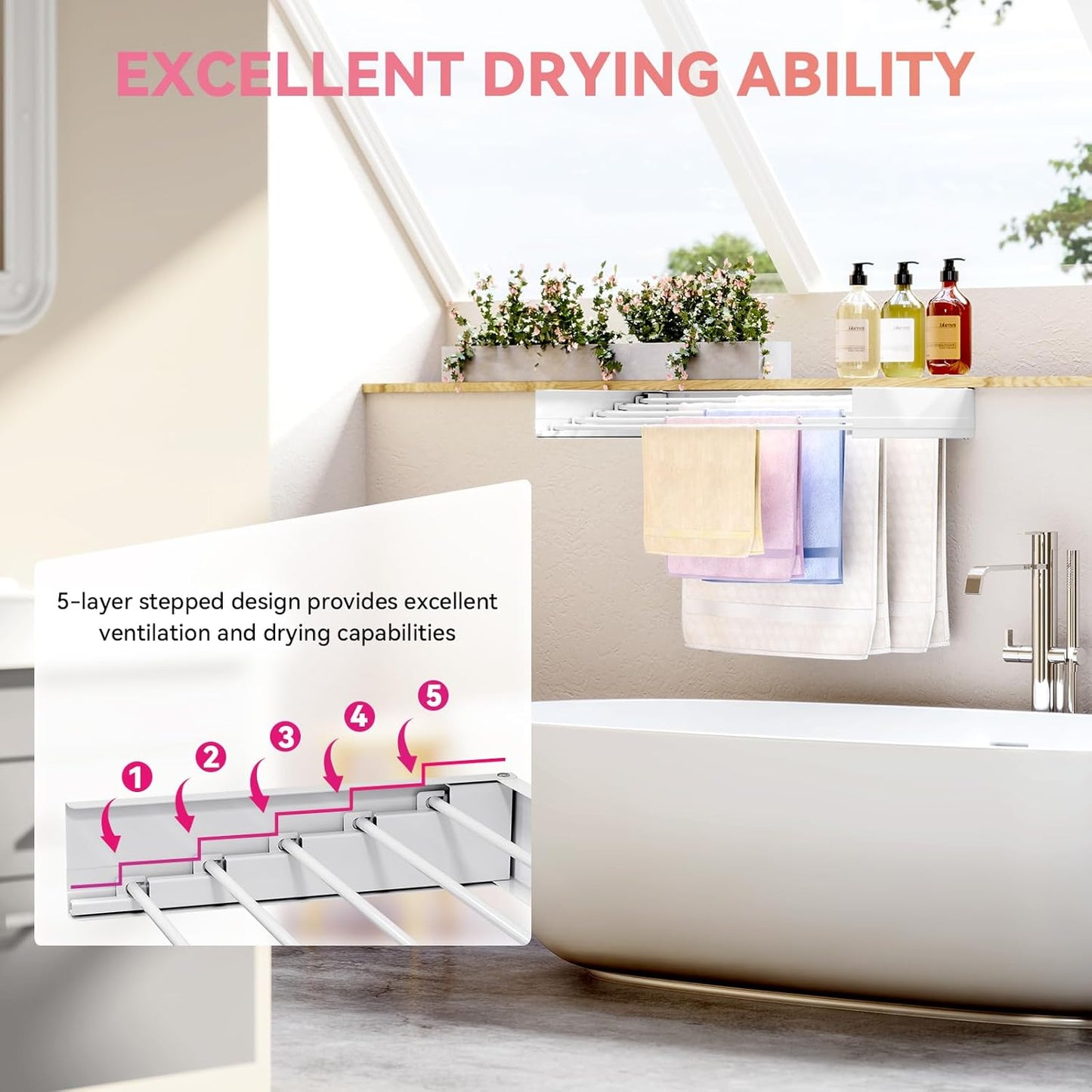 APEXCHASER Wall Mounted Clothes Drying Rack, Laundry Drying Rack Retractable, Towel Racks for