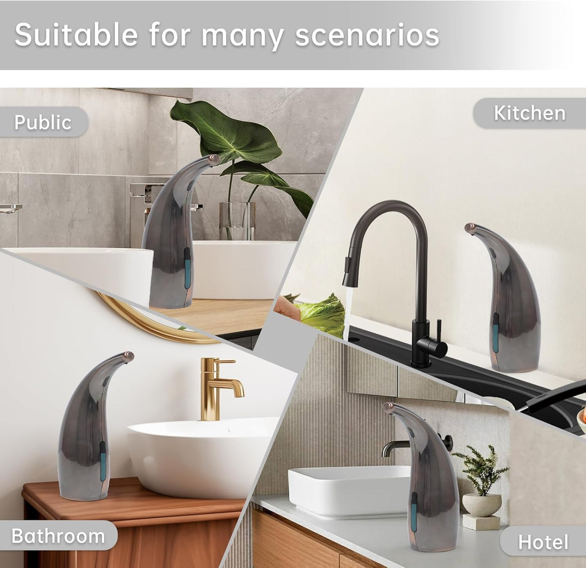 Automatic Liquid Soap Dispenser,300ML Touchless 4 Gear Adjustable, Countertop Electric Battery