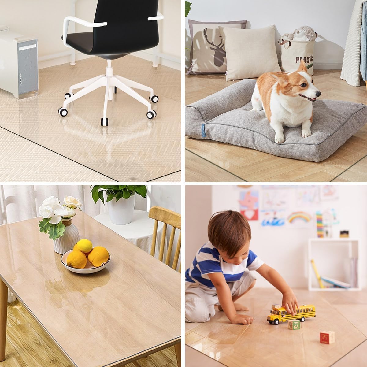 [Tempered Glass] 36" x 55" Glass Chair Mat, Heavy Duty Hard Floor Mat with Round Corner and