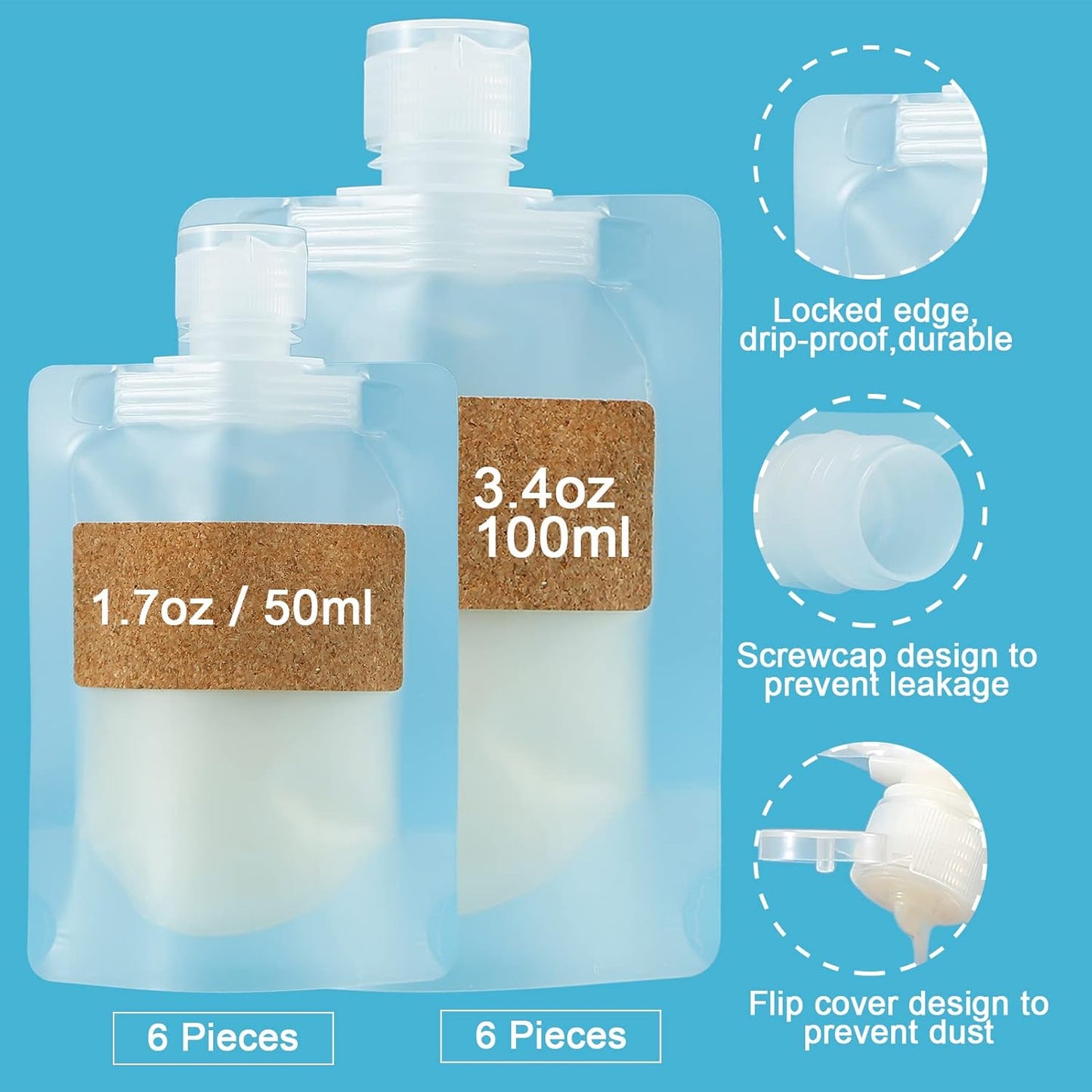 TailaiMei 12 Pieces Travel Pouches for Toiletries, TSA Approved Portable Travel Size, Refillable