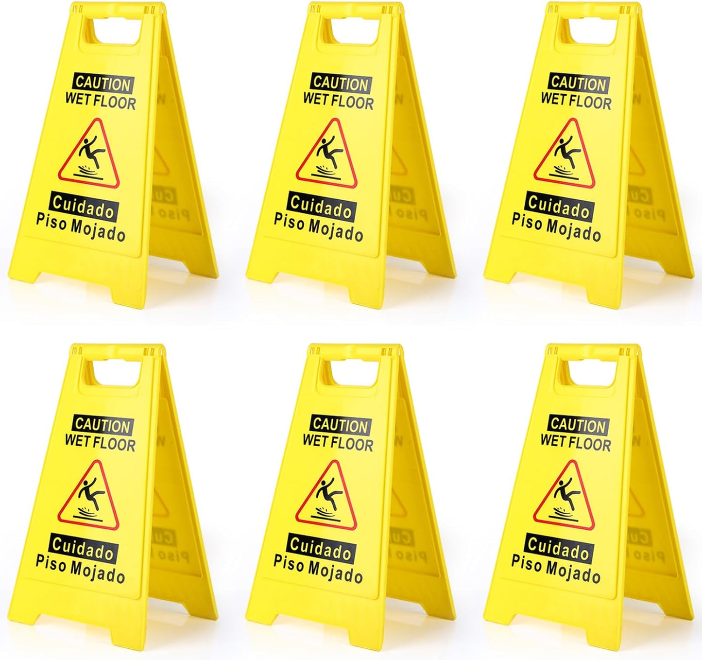 6-Pack Caution Wet Floor Sign,17.5" Height,Bright Yellow Double-Sided Folding A-Shaped Frame