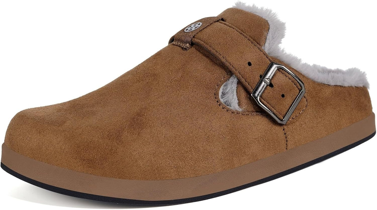 Fur Lined Clogs for Women Men Suede Winter Slippers Arch Support Slip on Mules Potato Shoes with