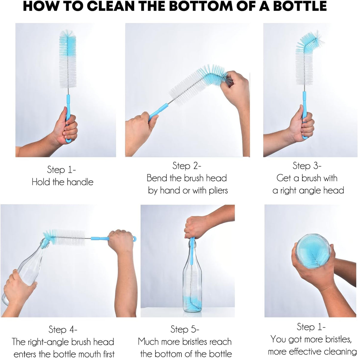 3-Pack Long Bottle Cleaning Brush for Narrow Neck Beer, Wine, Flask, Thermos, Sportwell, Pitcher