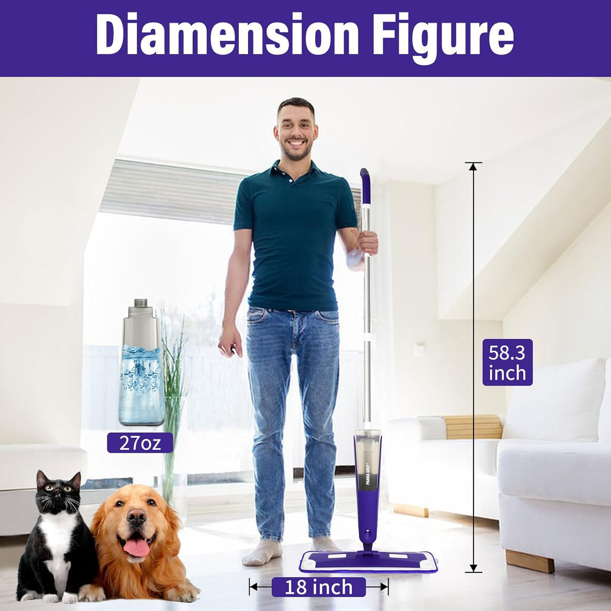 Mops for Floor Cleaning, Wet and Dry Spray Mop with Refillable Spray Bottle and 3 Washable