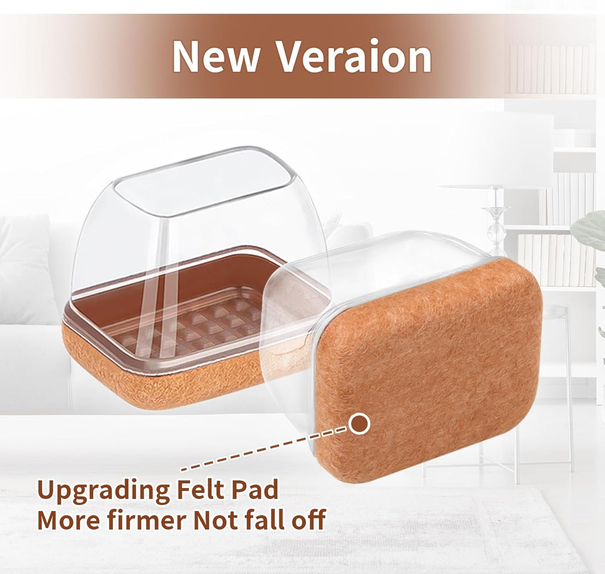 Ezprotekt 16 Pcs Rectangle Clear Felt Chair Leg Floor Protectors for Hardwood Floors, Rectangle