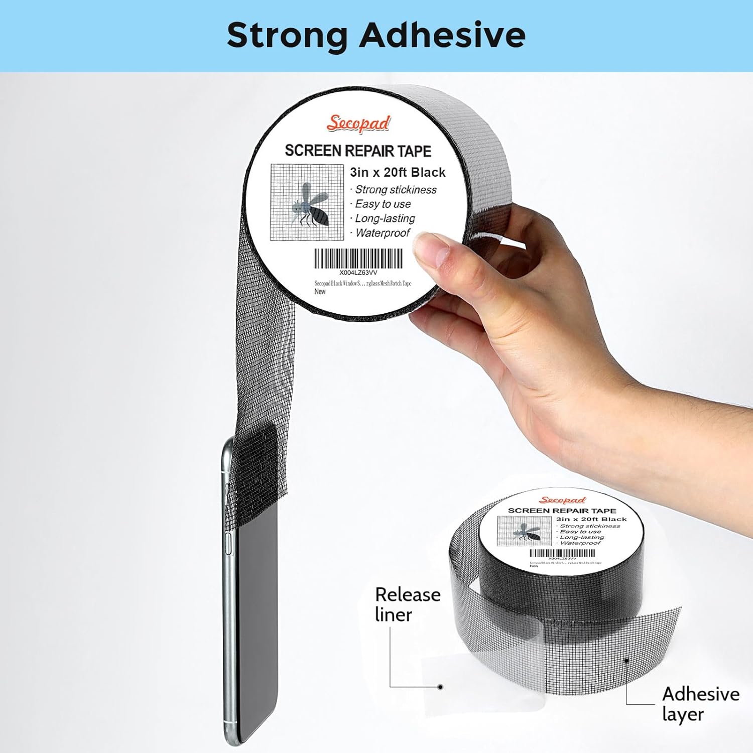 Black Window Screen Repair Tape, 3IN x 20FT (240IN) Screen Repair Kit for Windows or Doors, Strong