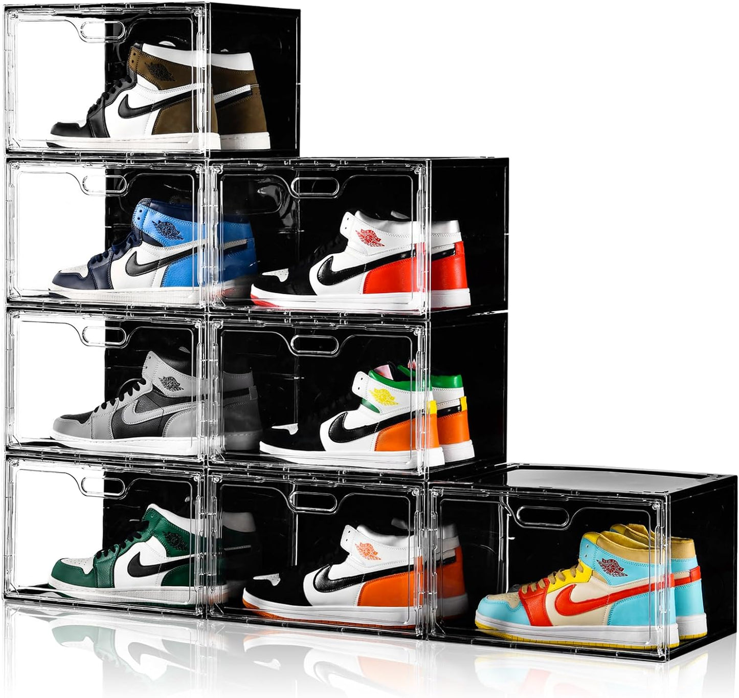 New 8 Pack Shoe Boxes Stackable, Large Shoe Storage Organizer with Lids,Drop Side Shoe Containers