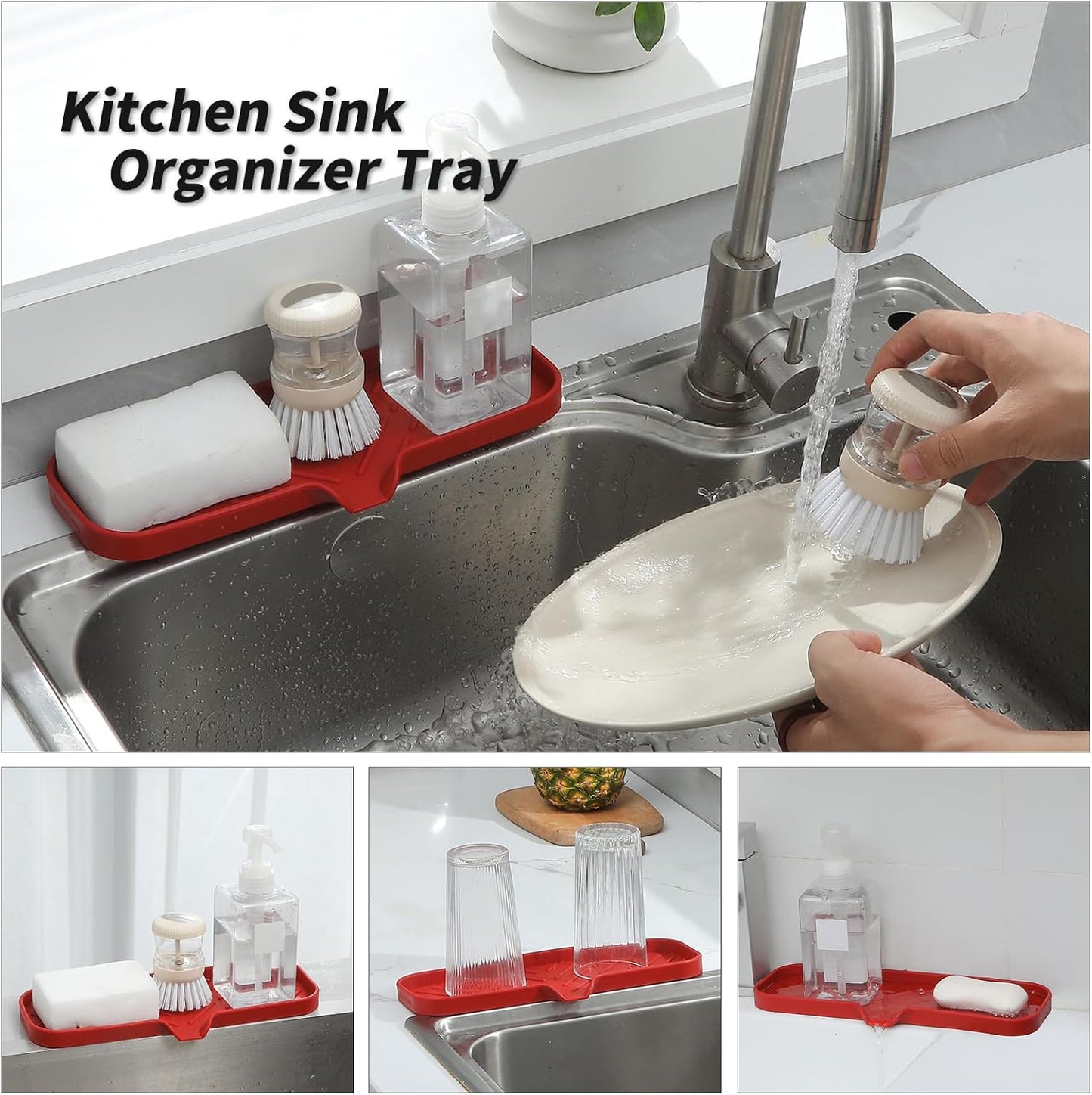 Silicone Bathroom Soap Dishes with Drain Spout-Bathroom and Kitchen Sink Organizer,Sponge